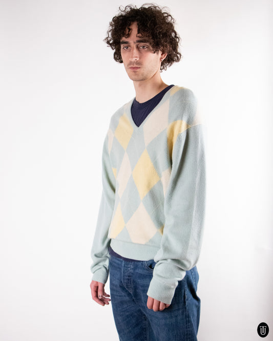 80's Pringle Classic Cashmere Diamond Print Sweater L