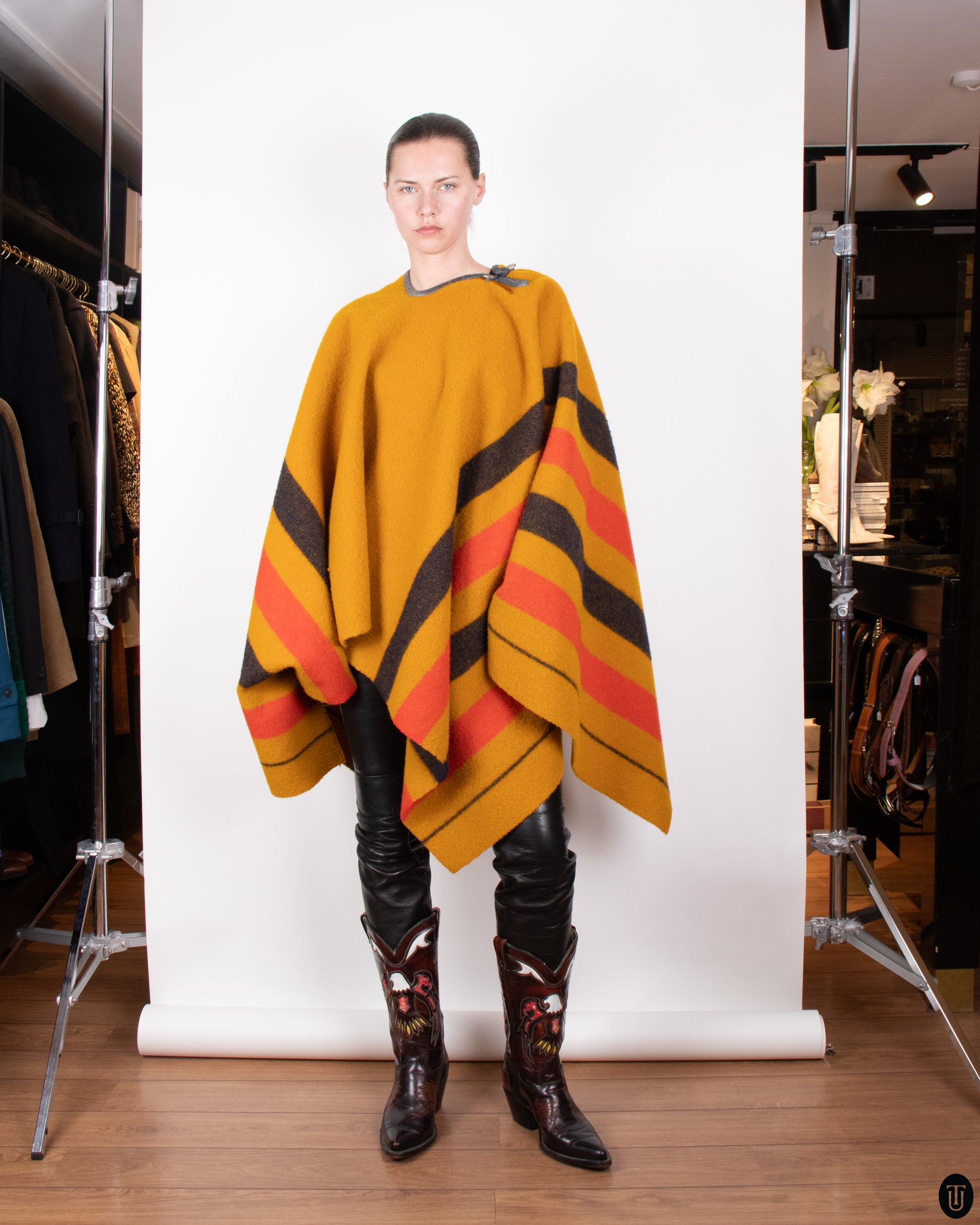 00s Hermés Striped Wool Poncho S