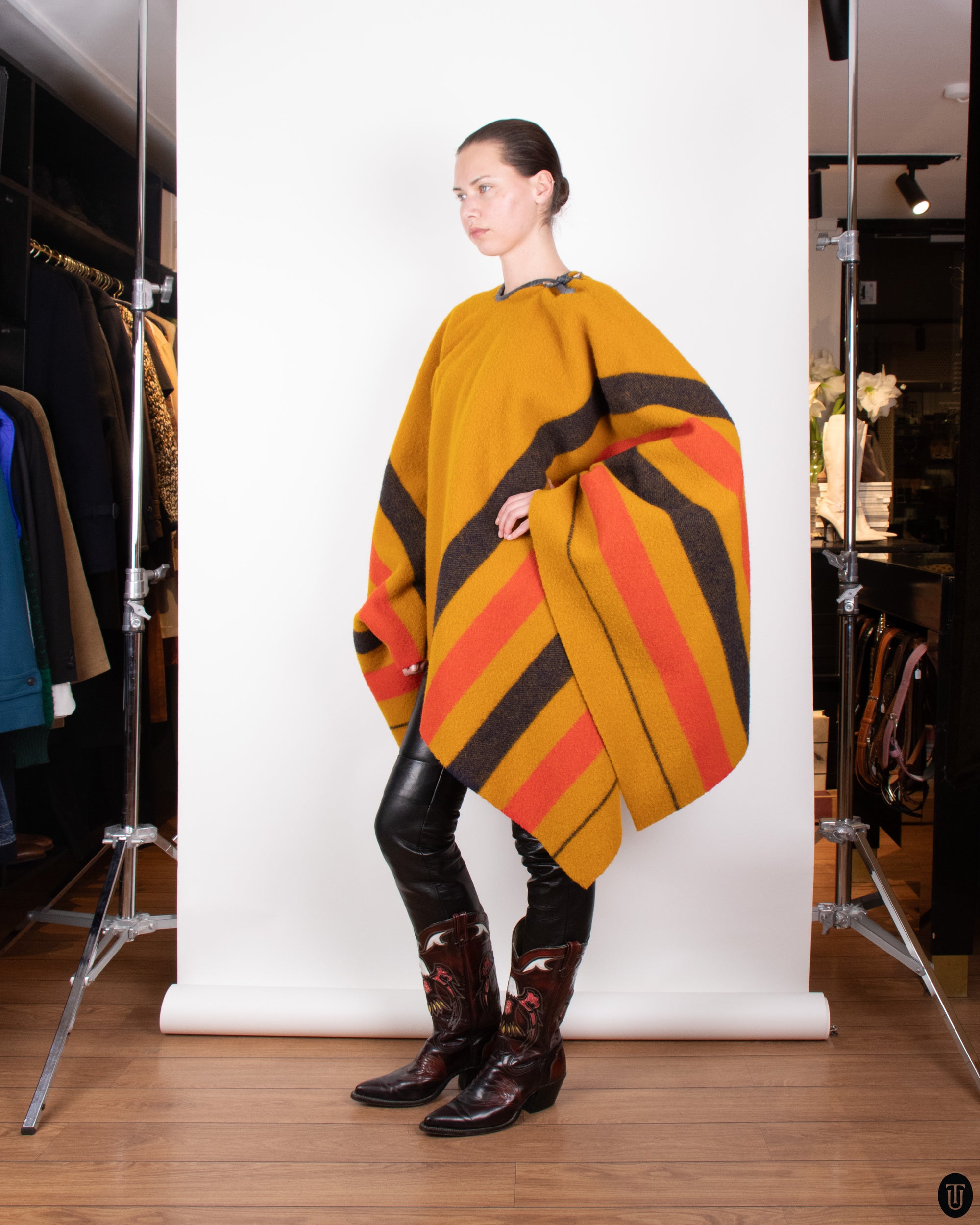 00s Hermés Striped Wool Poncho S