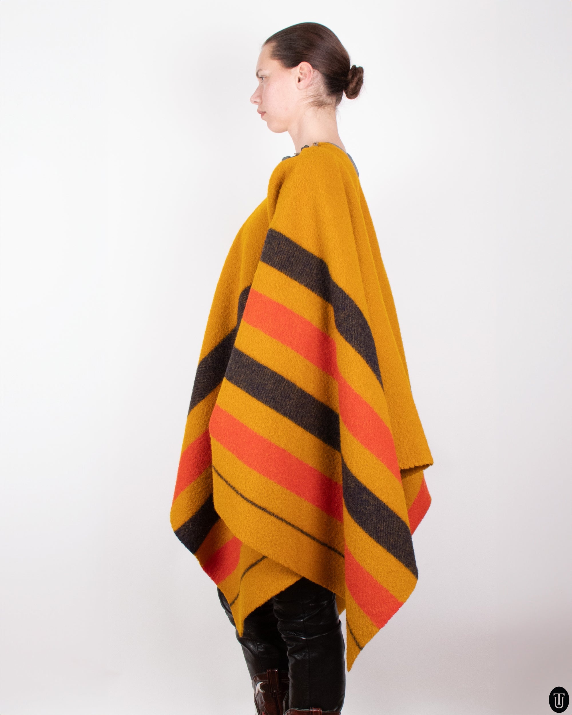 00s Hermés Striped Wool Poncho S