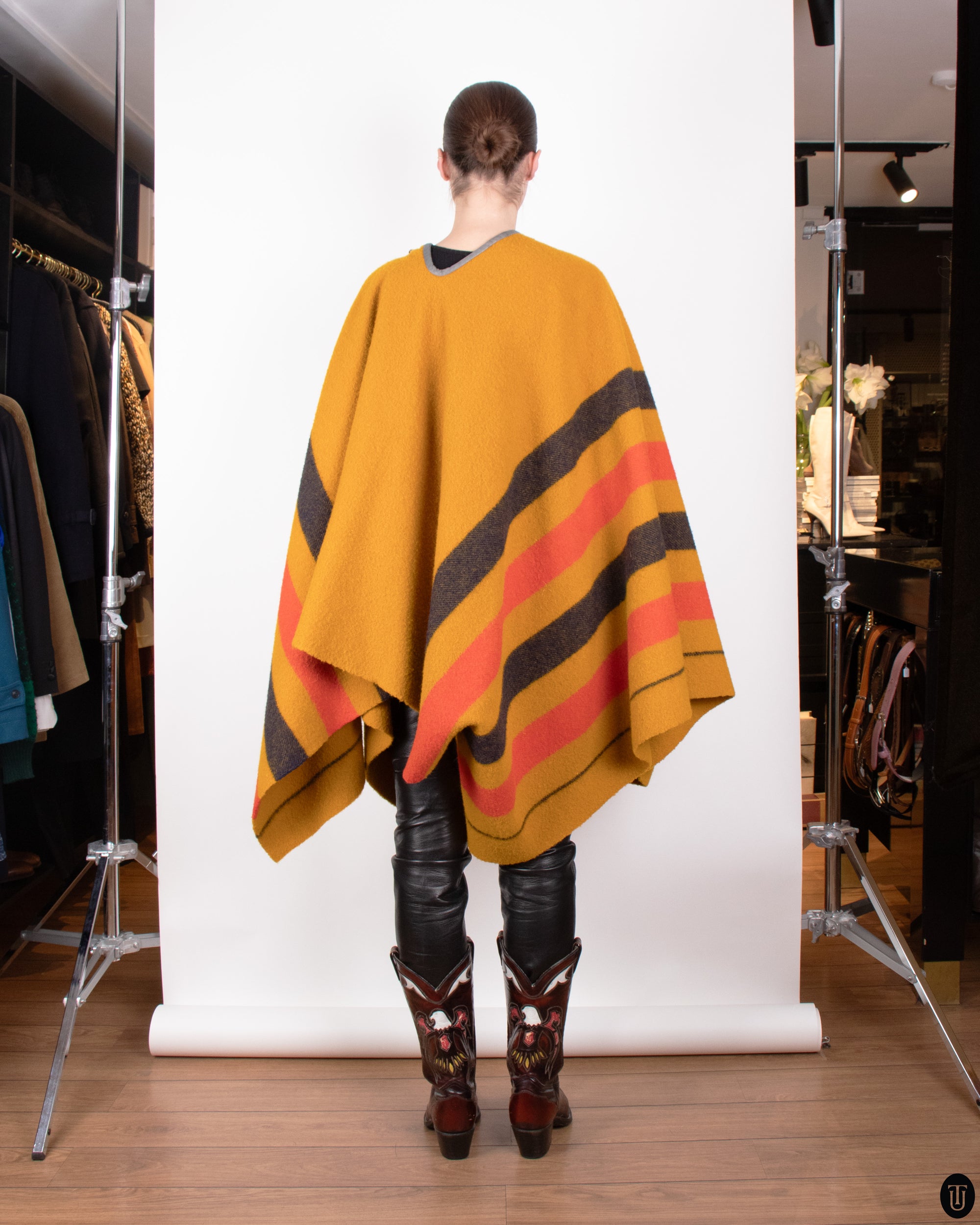 00s Hermés Striped Wool Poncho S