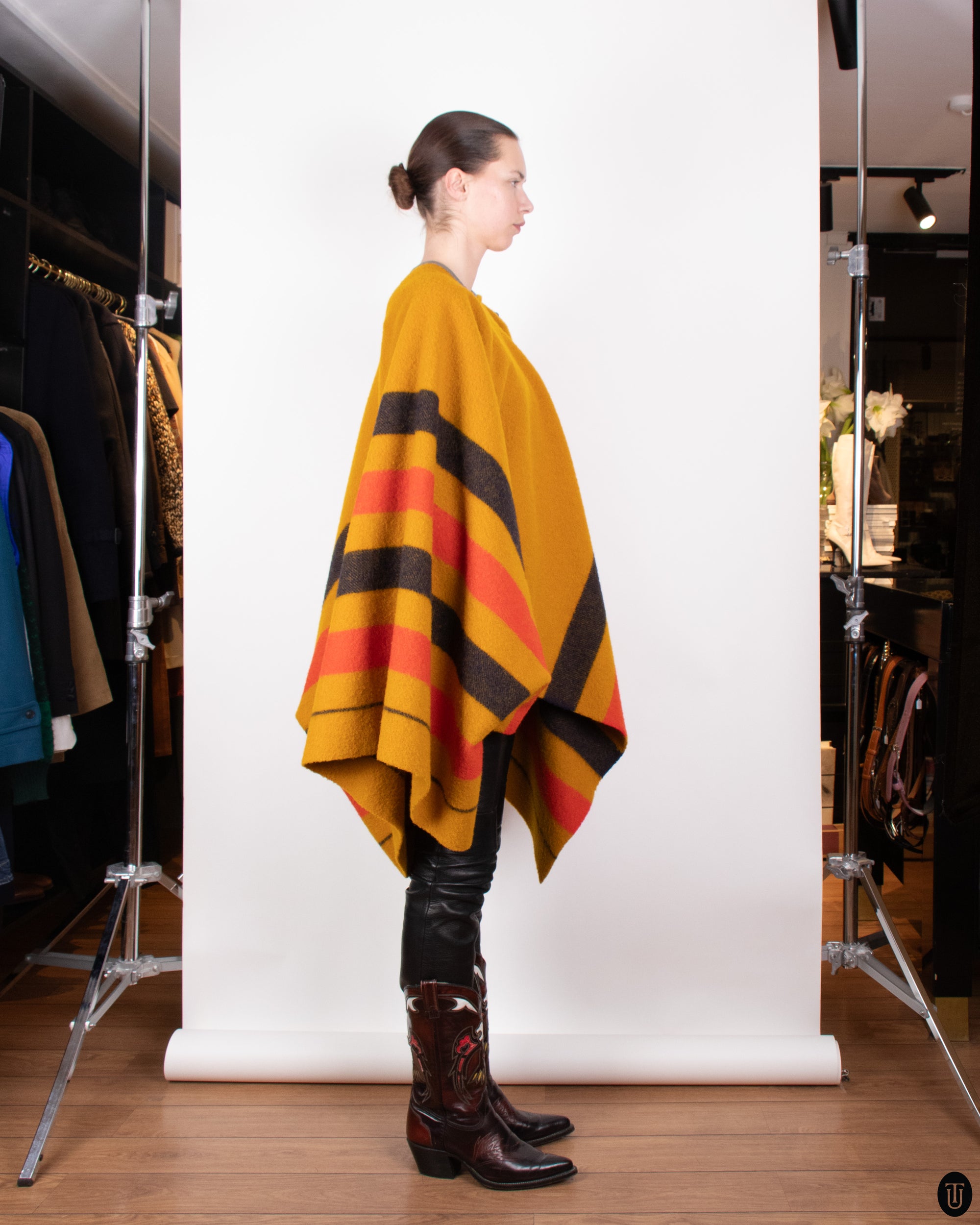 00s Hermés Striped Wool Poncho S