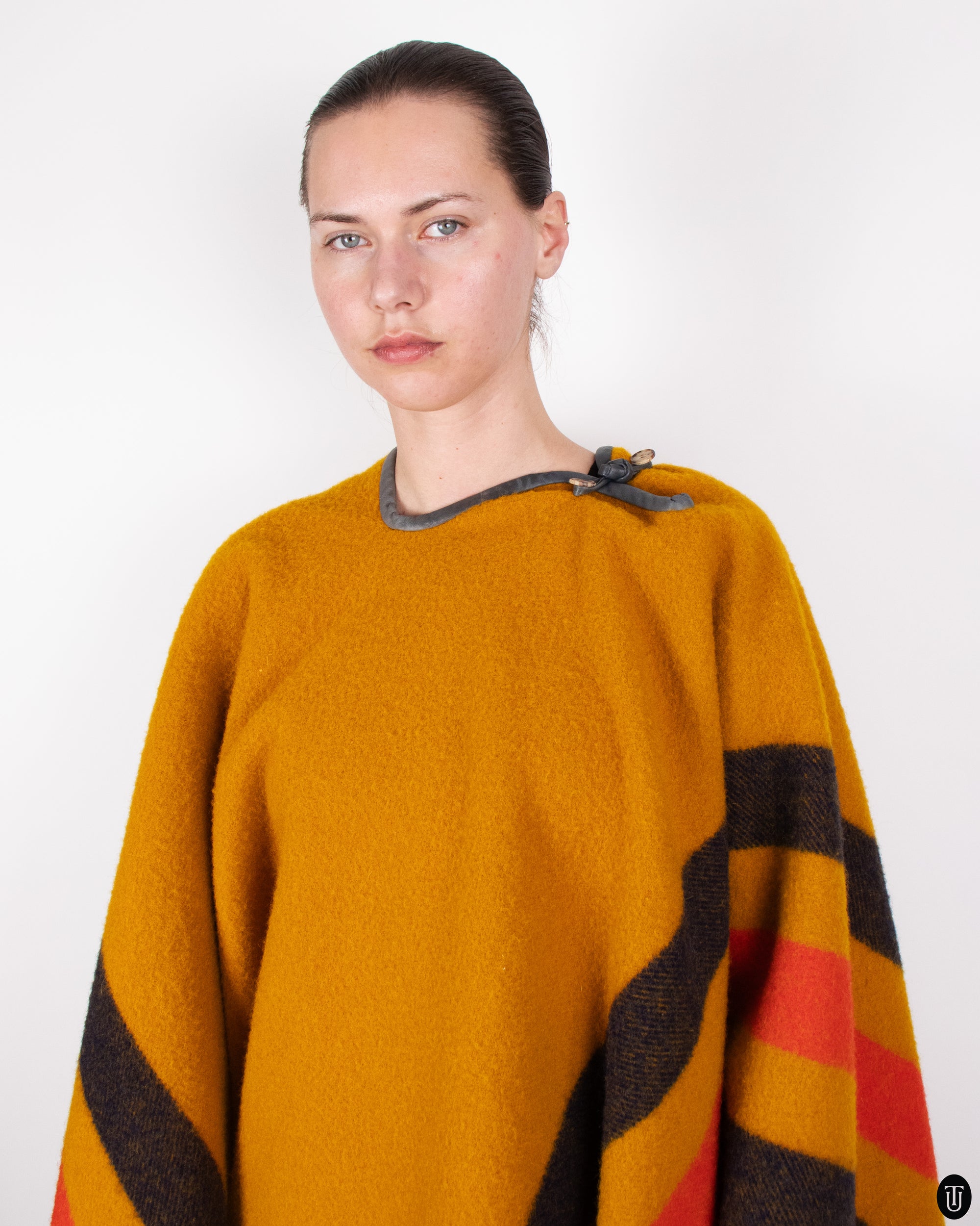00s Hermés Striped Wool Poncho S