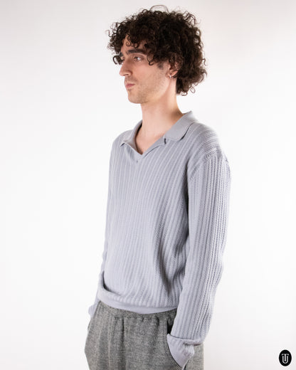 00's Brioni Ribbed Knit Cotton Polo Sweater M