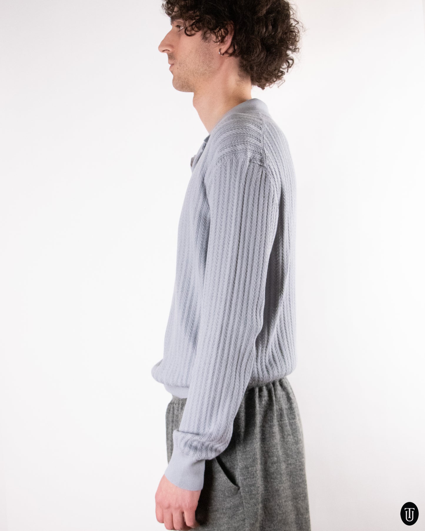 00's Brioni Ribbed Knit Cotton Polo Sweater M