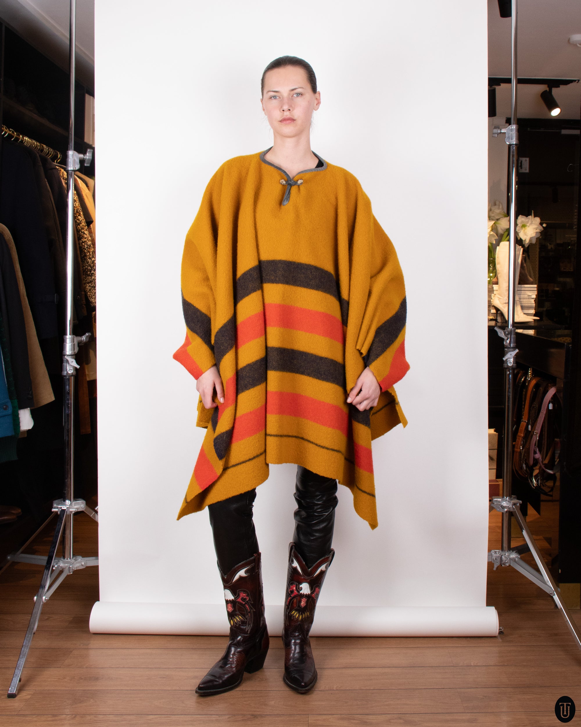 00s Hermés Striped Wool Poncho S