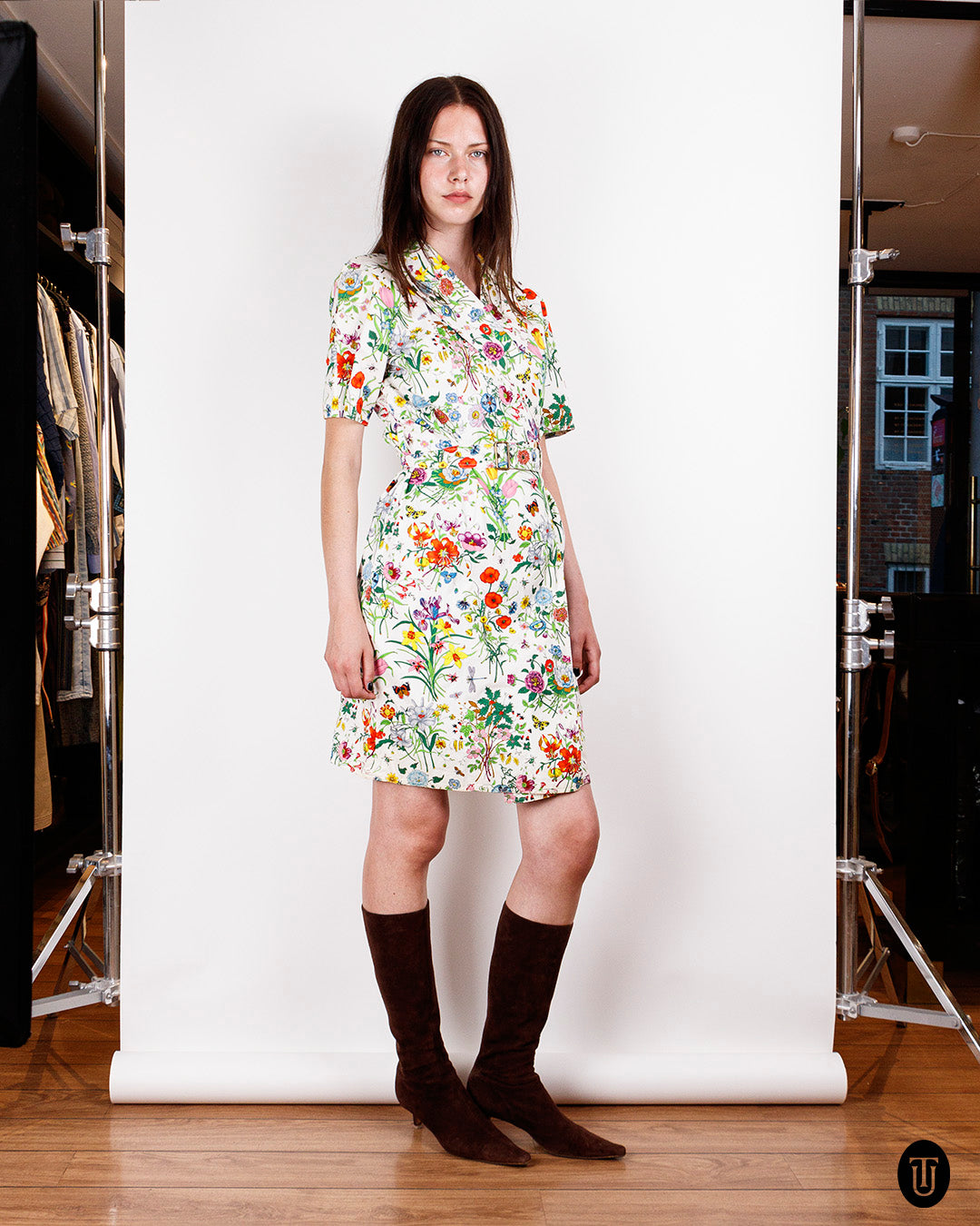 Late 1980s Gucci Floral Cotton Wrap Dress S