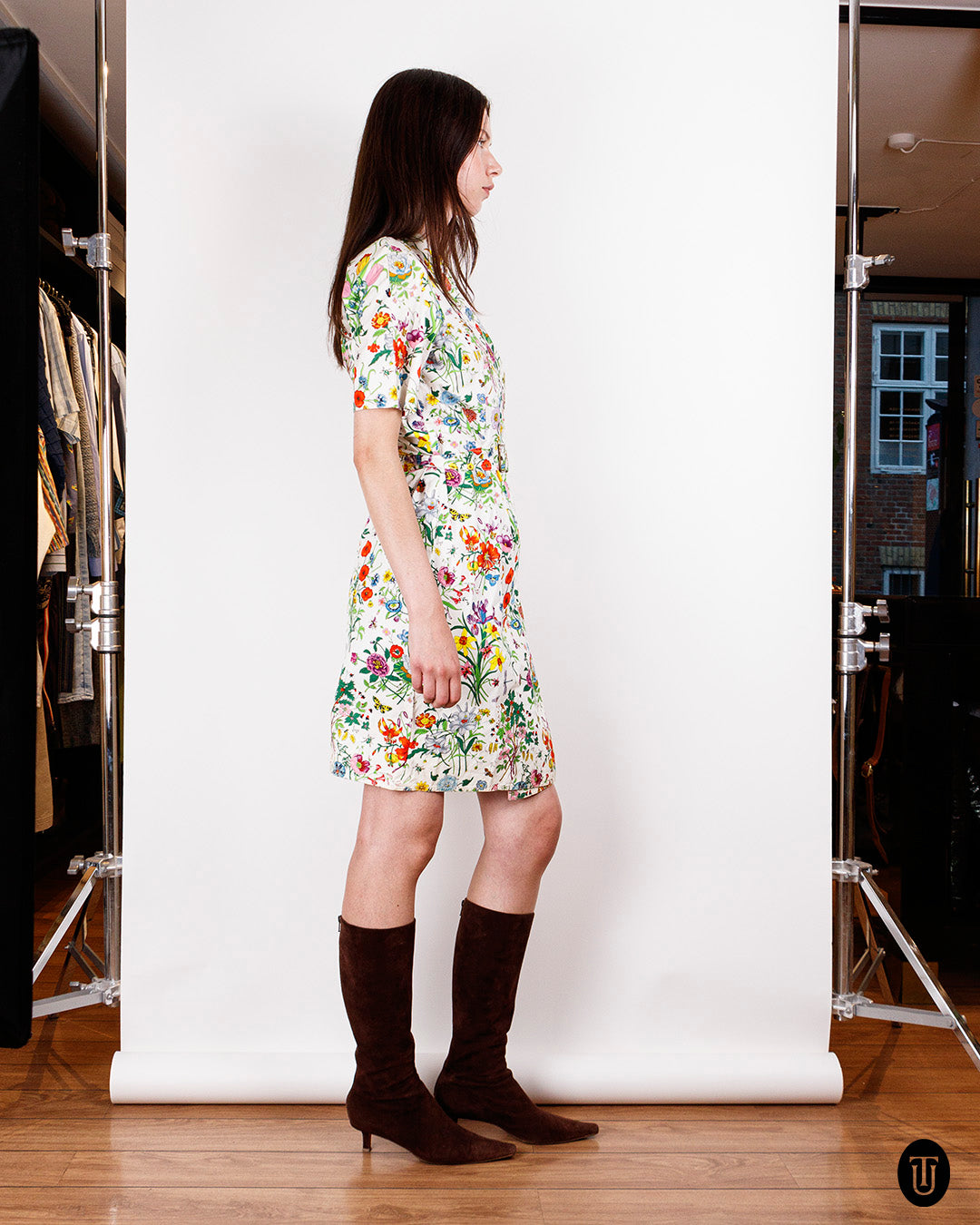 Late 1980s Gucci Floral Cotton Wrap Dress S