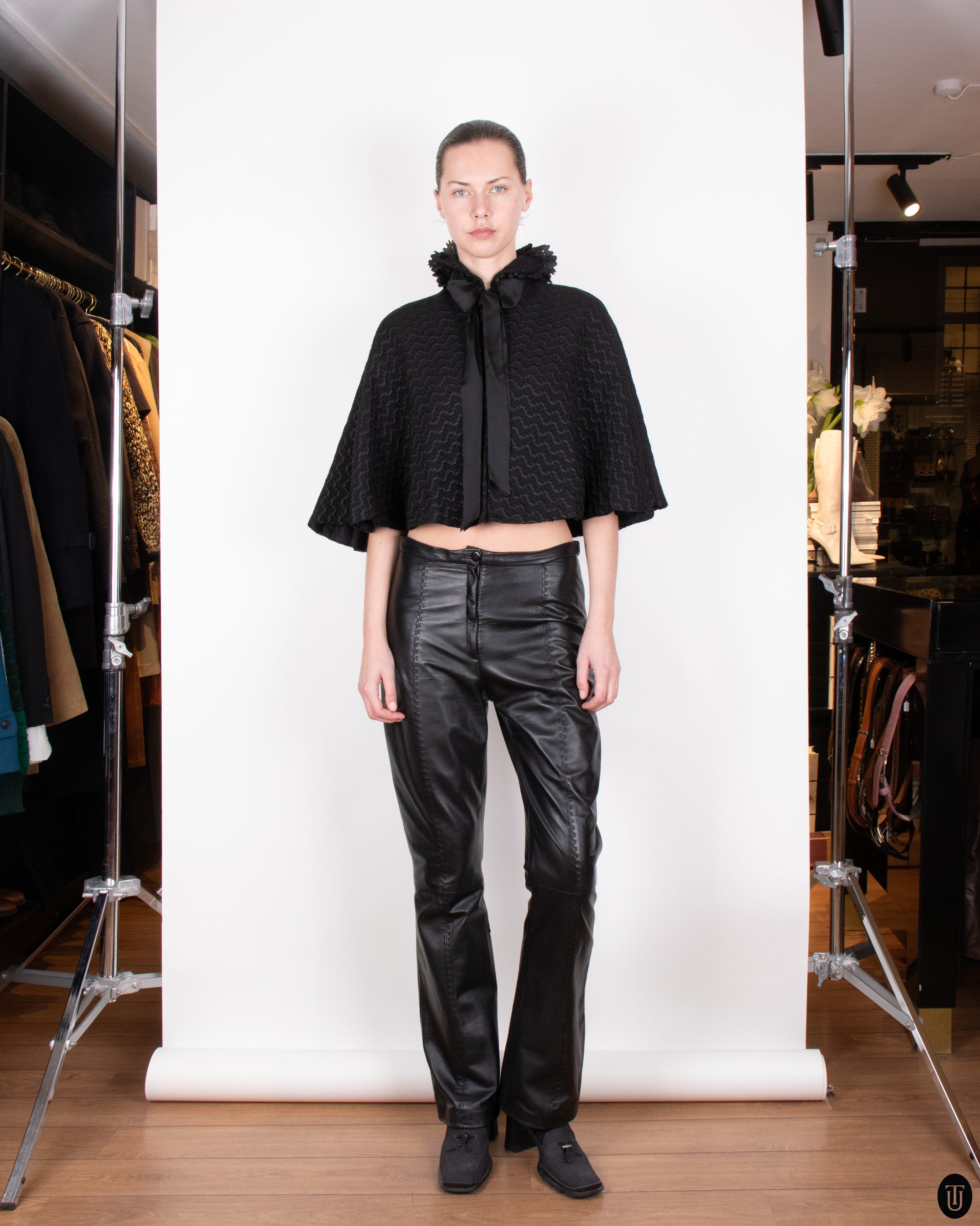1890's Black Cape with Floral Collar Detail M