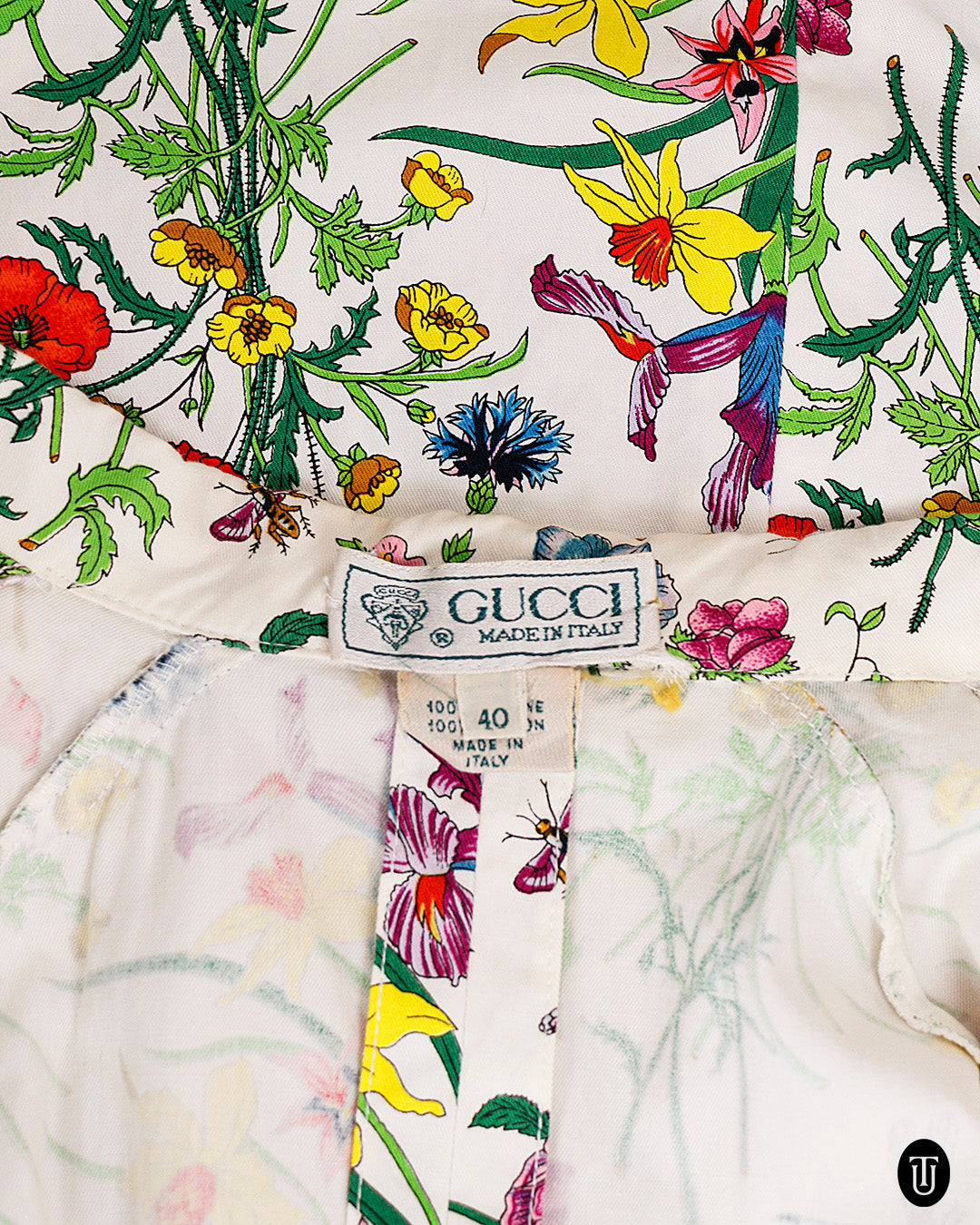 Late 1980s Gucci Floral Cotton Wrap Dress S