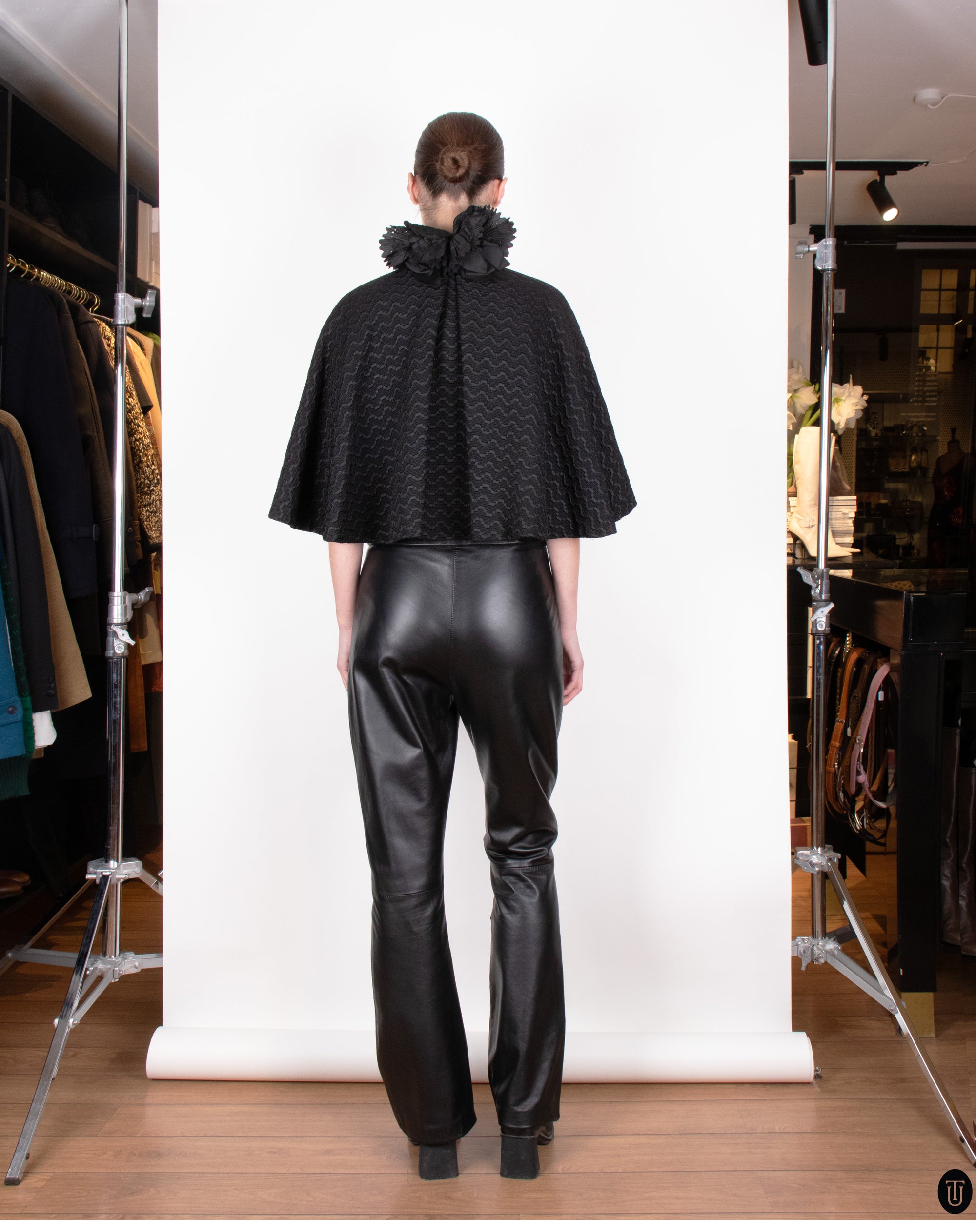 1890's Black Cape with Floral Collar Detail M