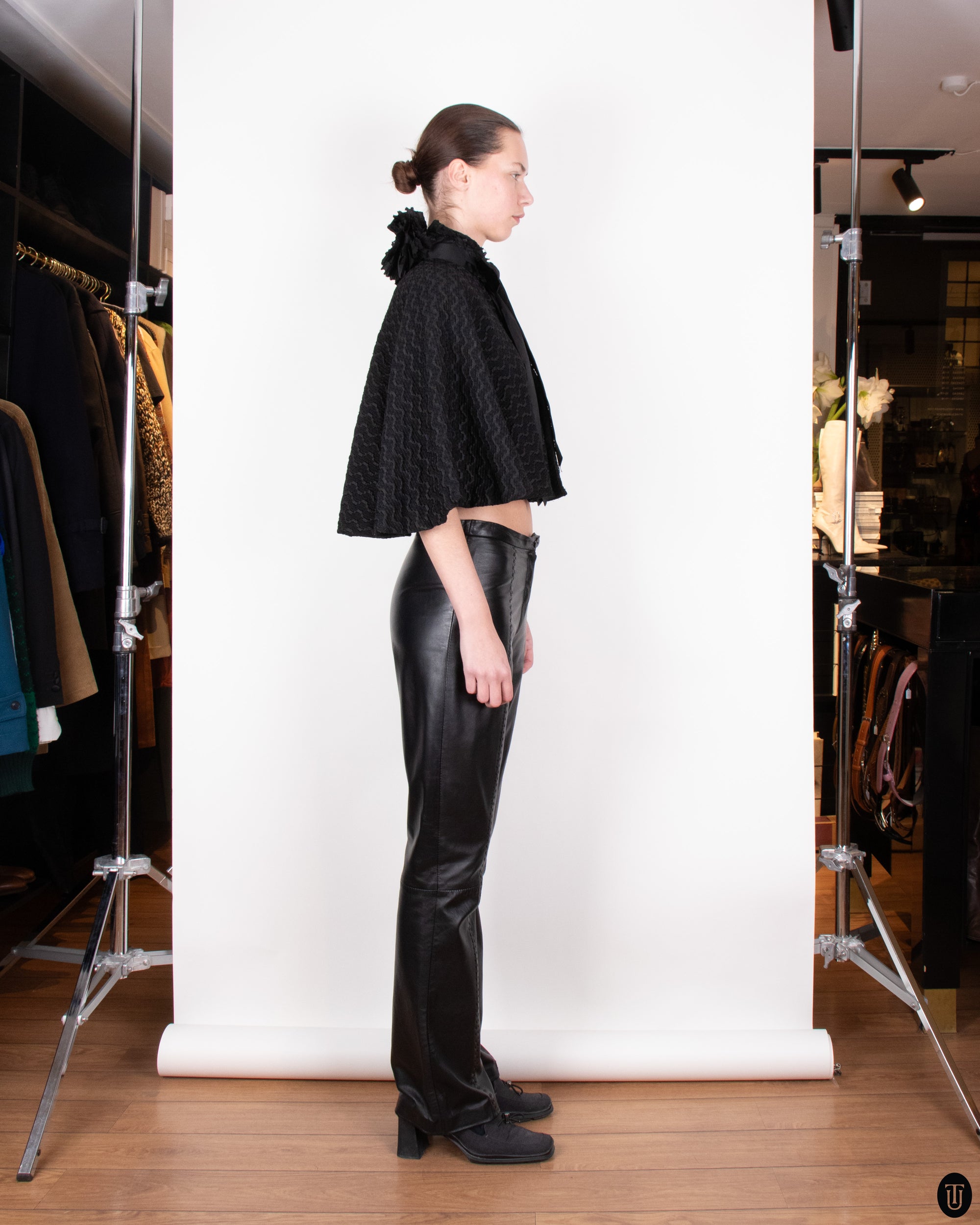 1890's Black Cape with Floral Collar Detail M