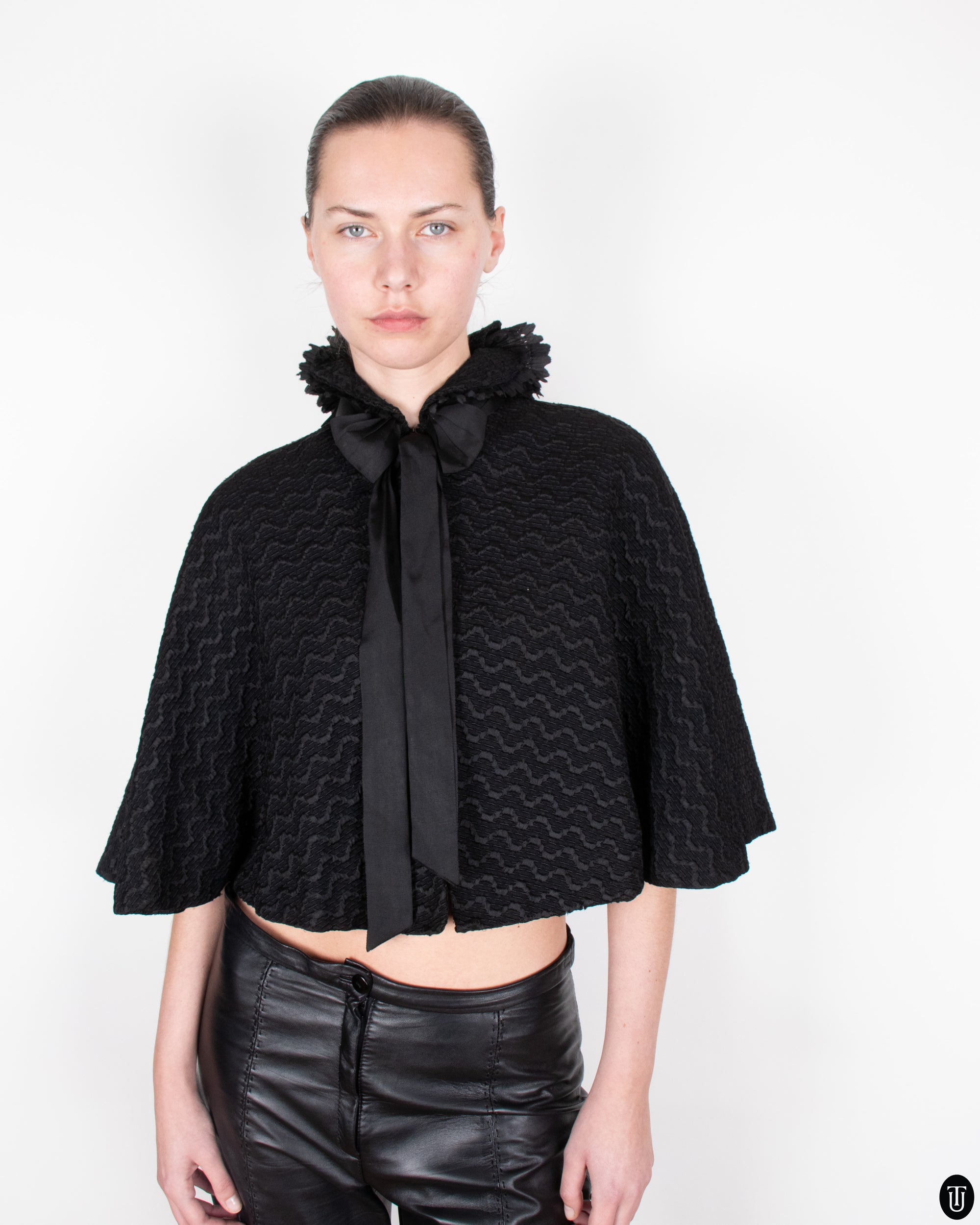 1890's Black Cape with Floral Collar Detail M