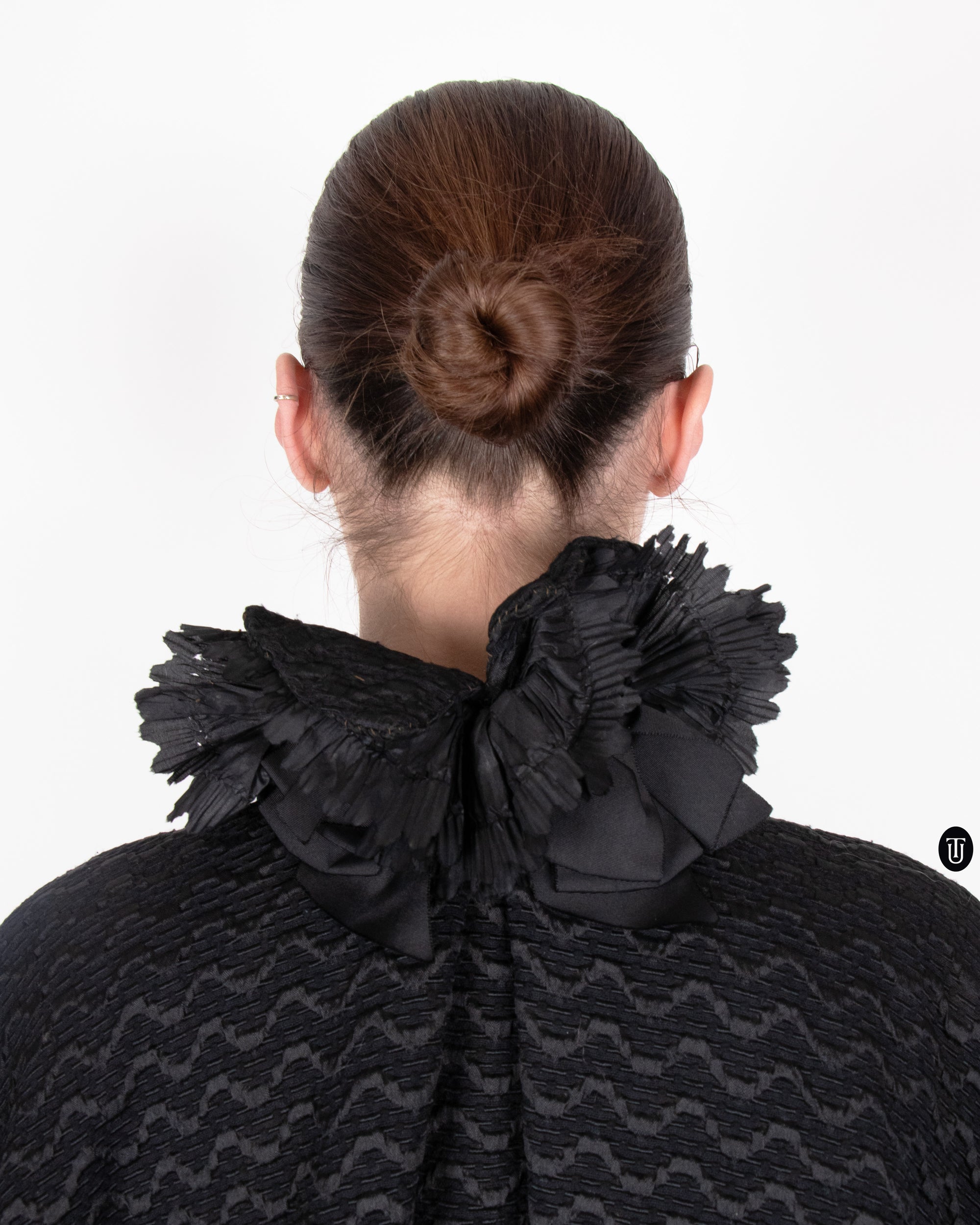 1890's Black Cape with Floral Collar Detail M