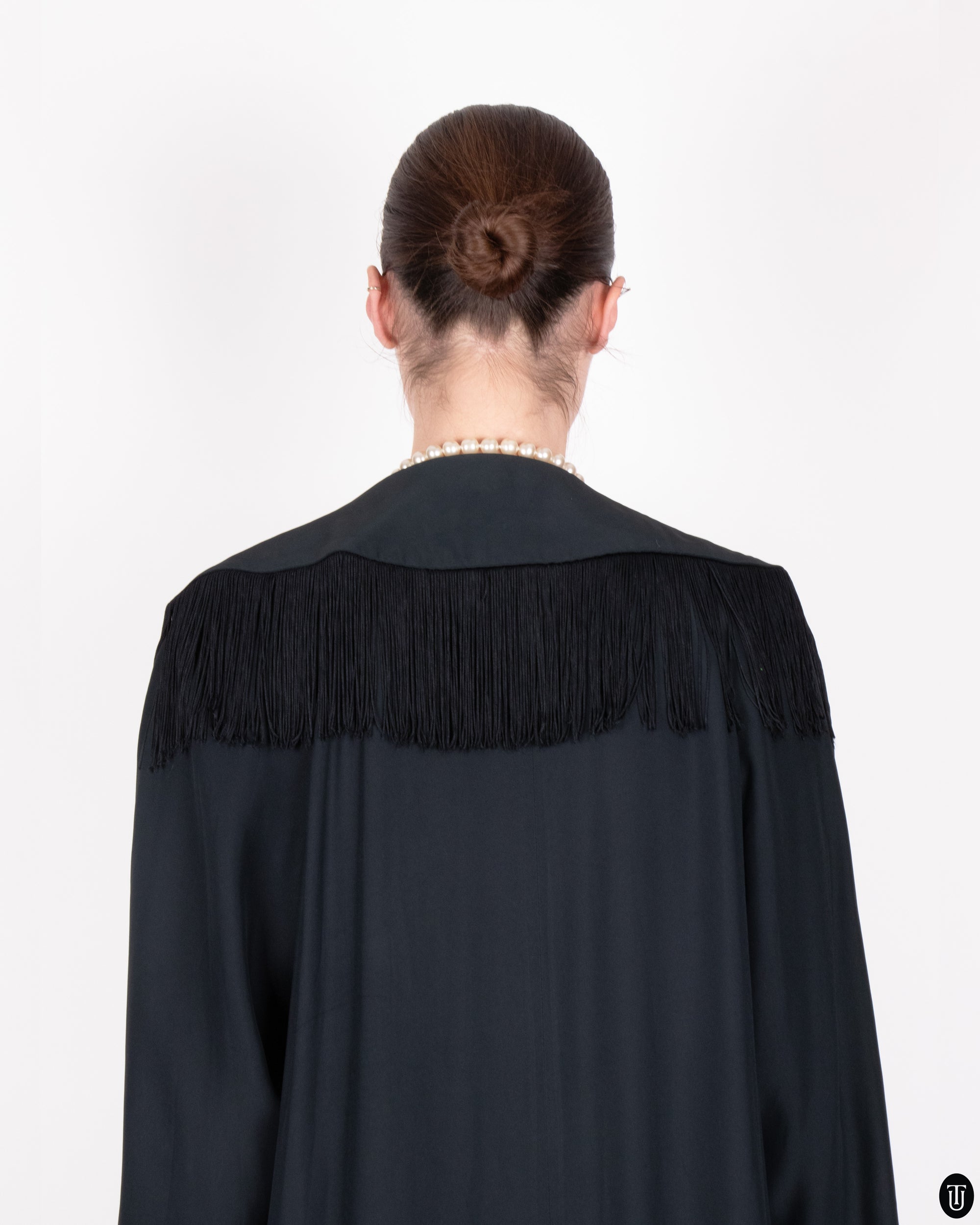 SS89 Moschino Couture Black Fringe Wrap Coat L