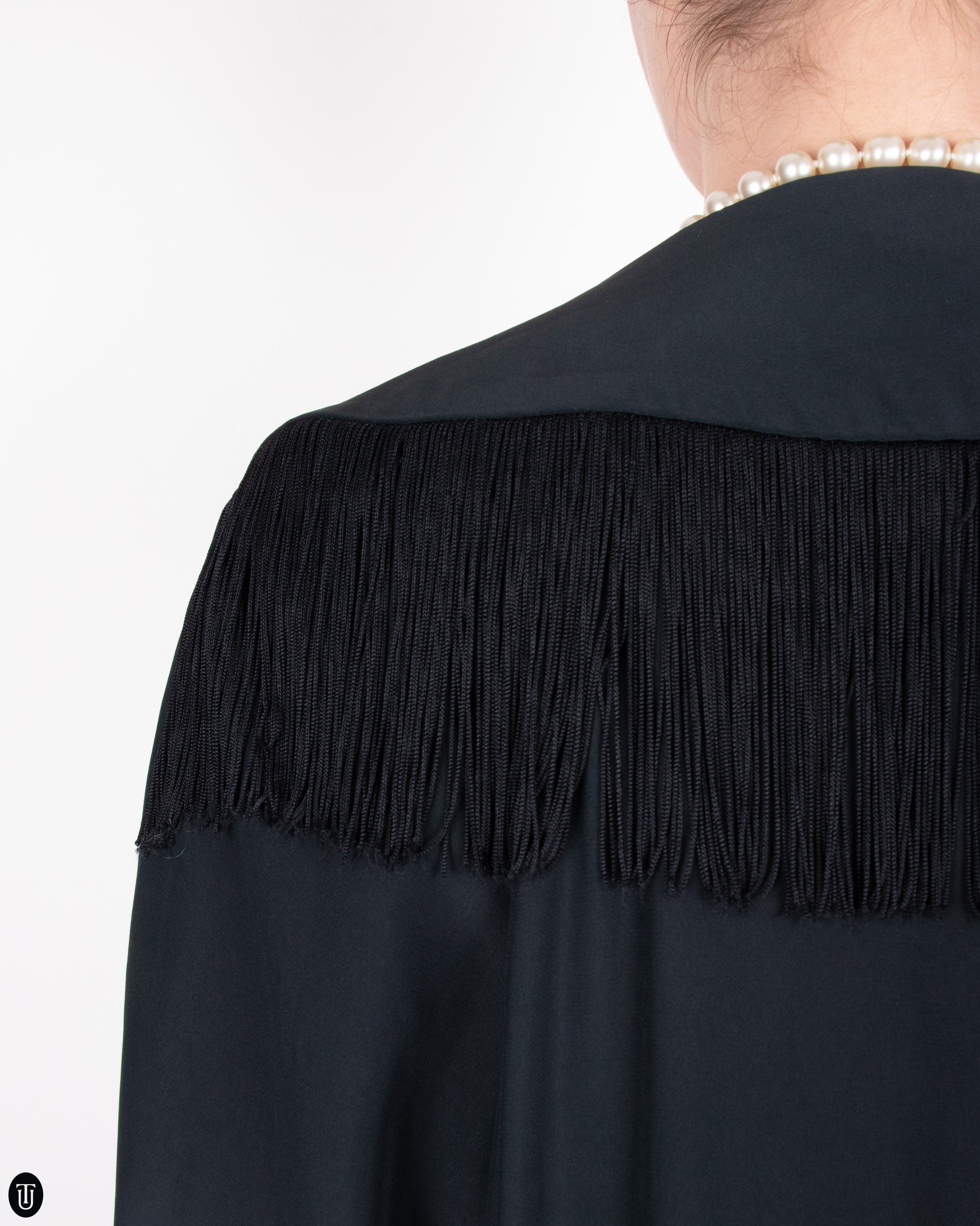 SS89 Moschino Couture Black Fringe Wrap Coat L