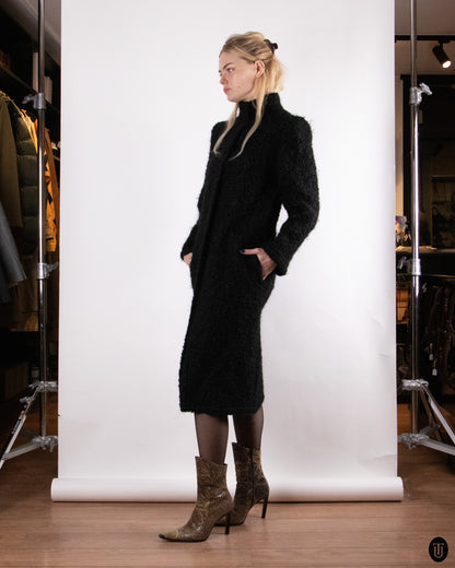 90's Italian Black Wool-blend Coat S