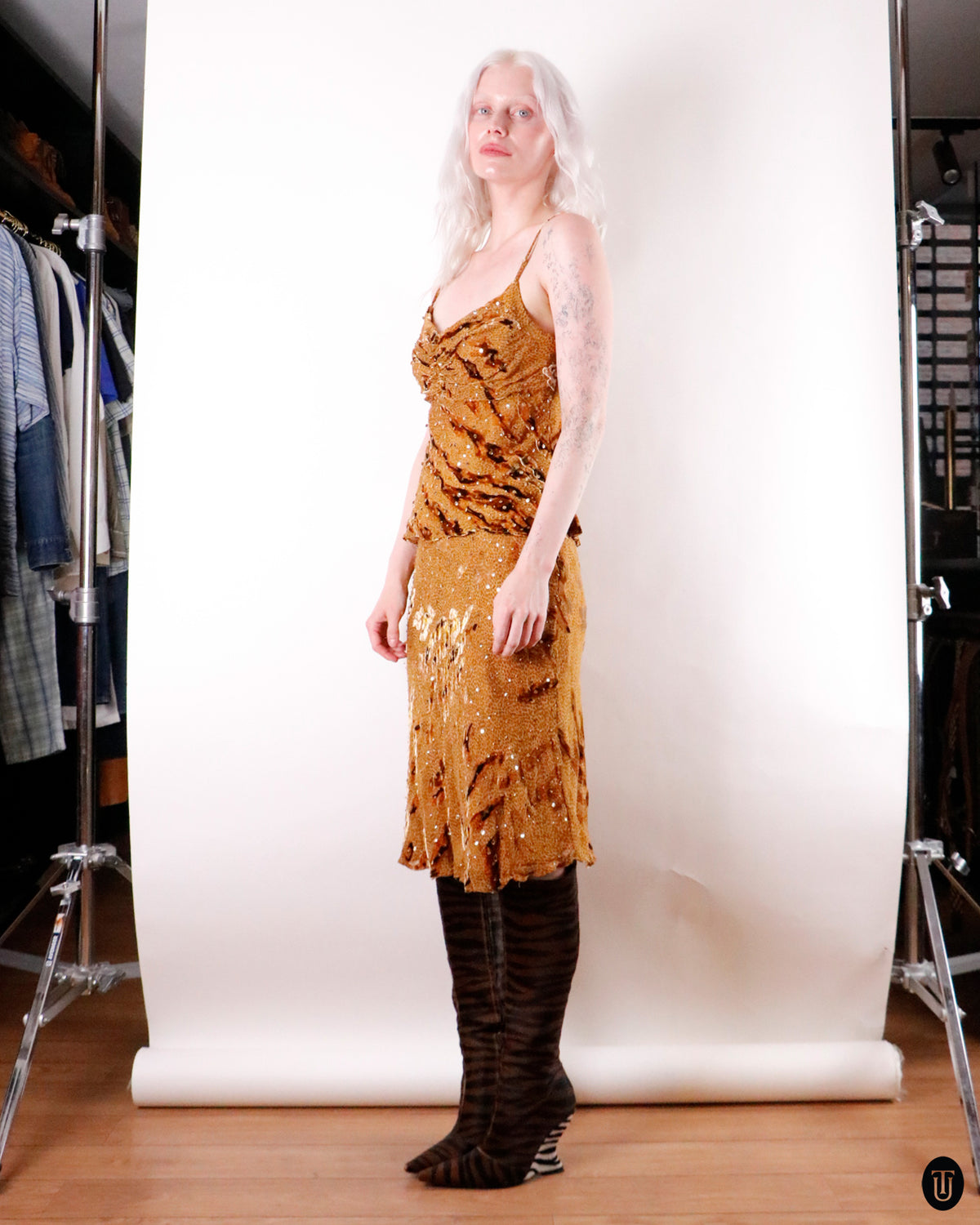 00's Angie Tiger Print Silk Two Piece Set S