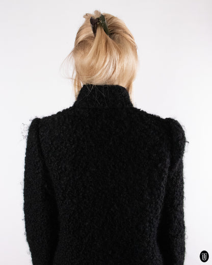 90's Italian Black Wool-blend Coat S