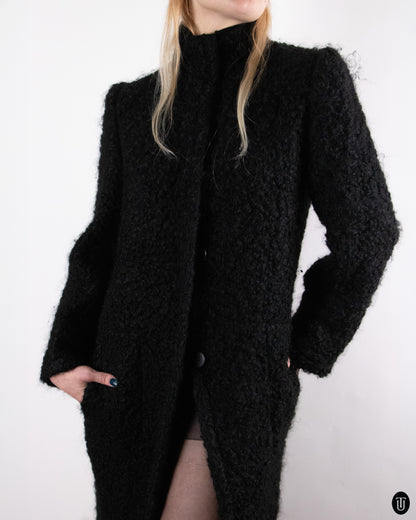 90's Italian Black Wool-blend Coat S