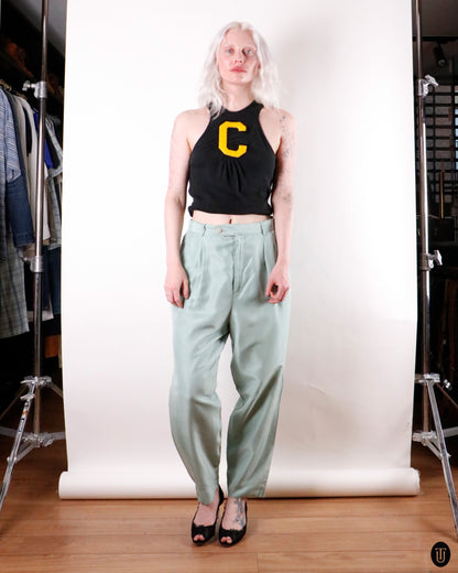 80's Krizia Trends Silk Barrel Trousers M