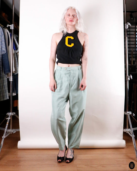 80's Krizia Trends Silk Barrel Trousers M