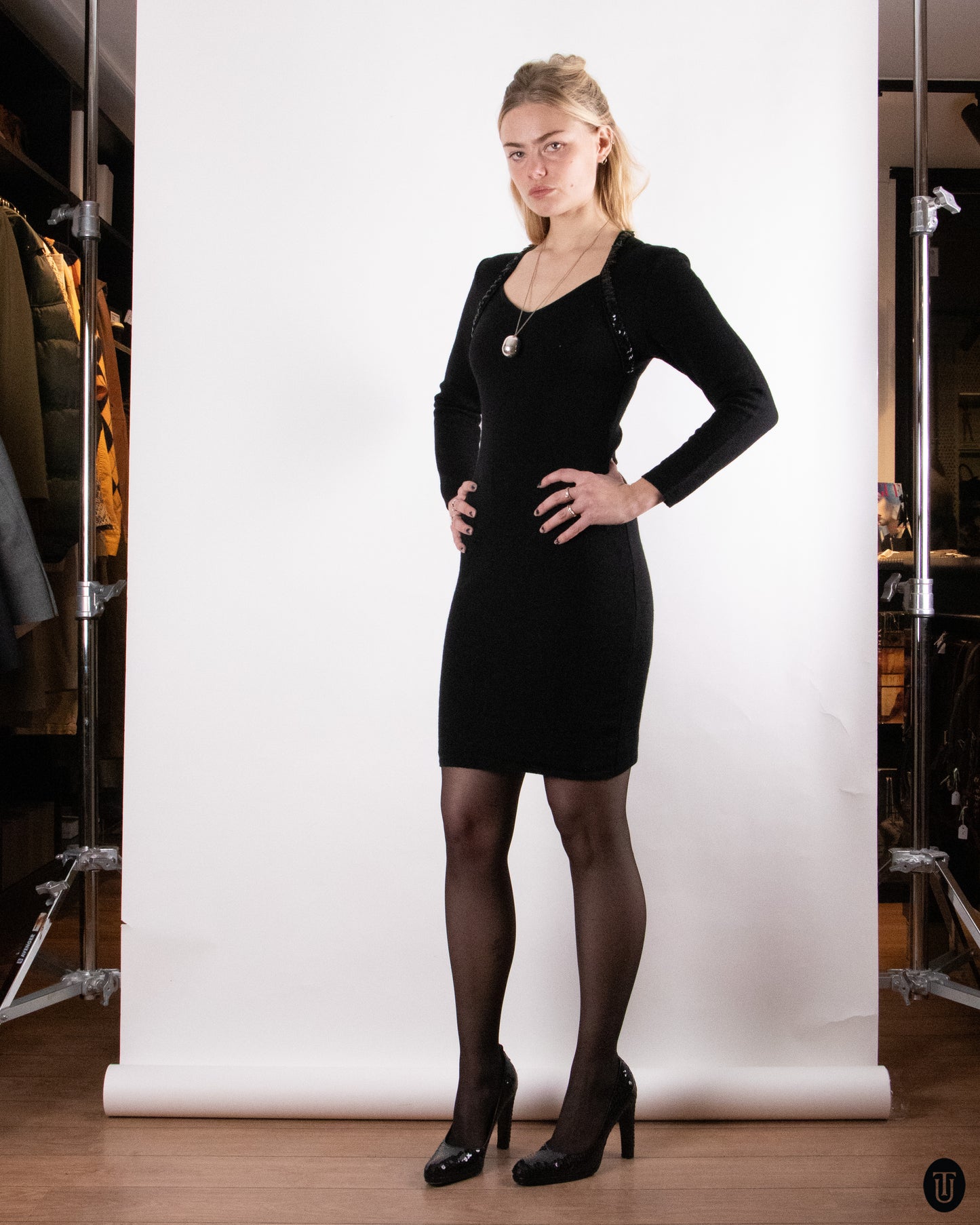 80's Yves Saint Laurent Black Wool Dress M