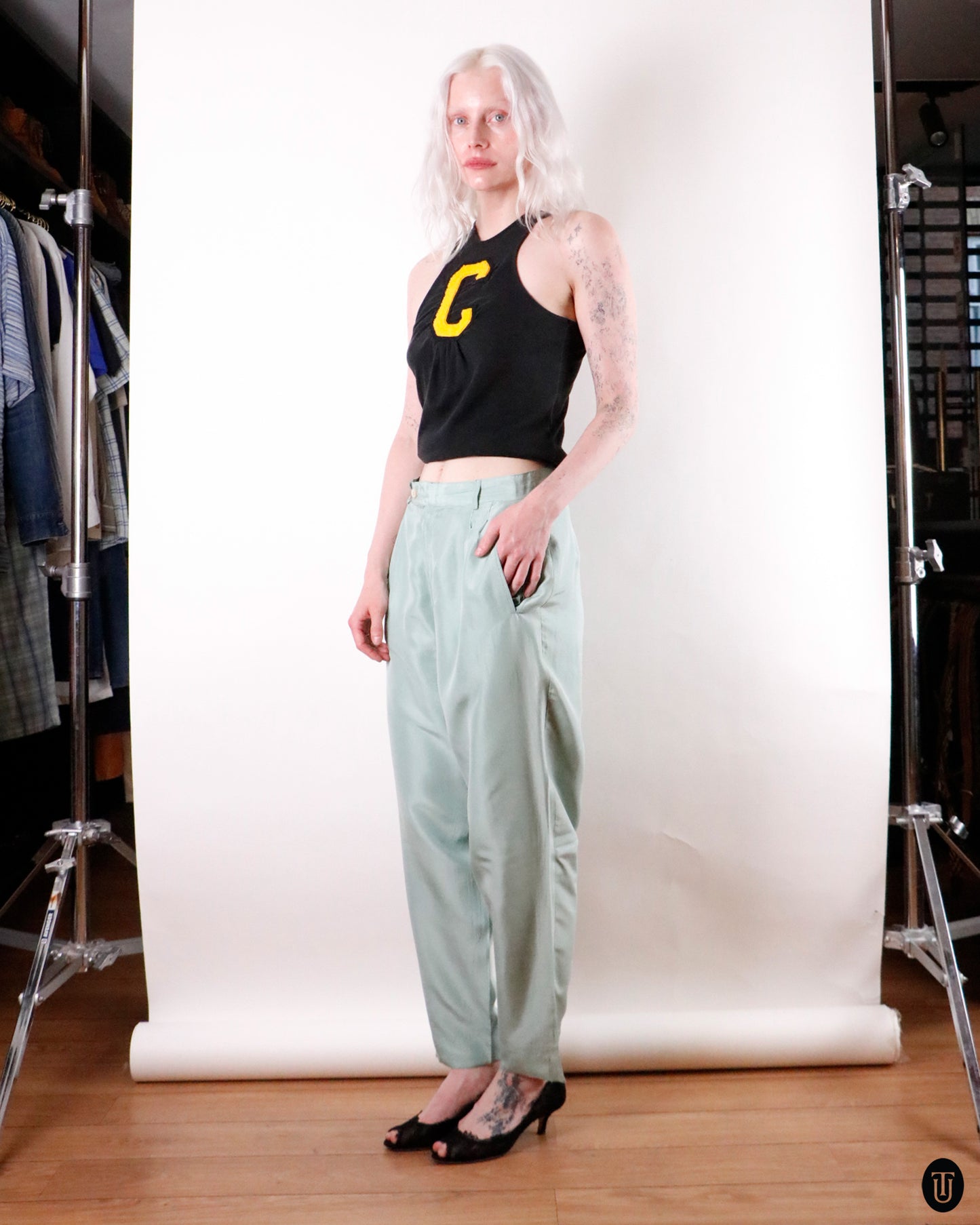 80's Krizia Trends Silk Barrel Trousers M