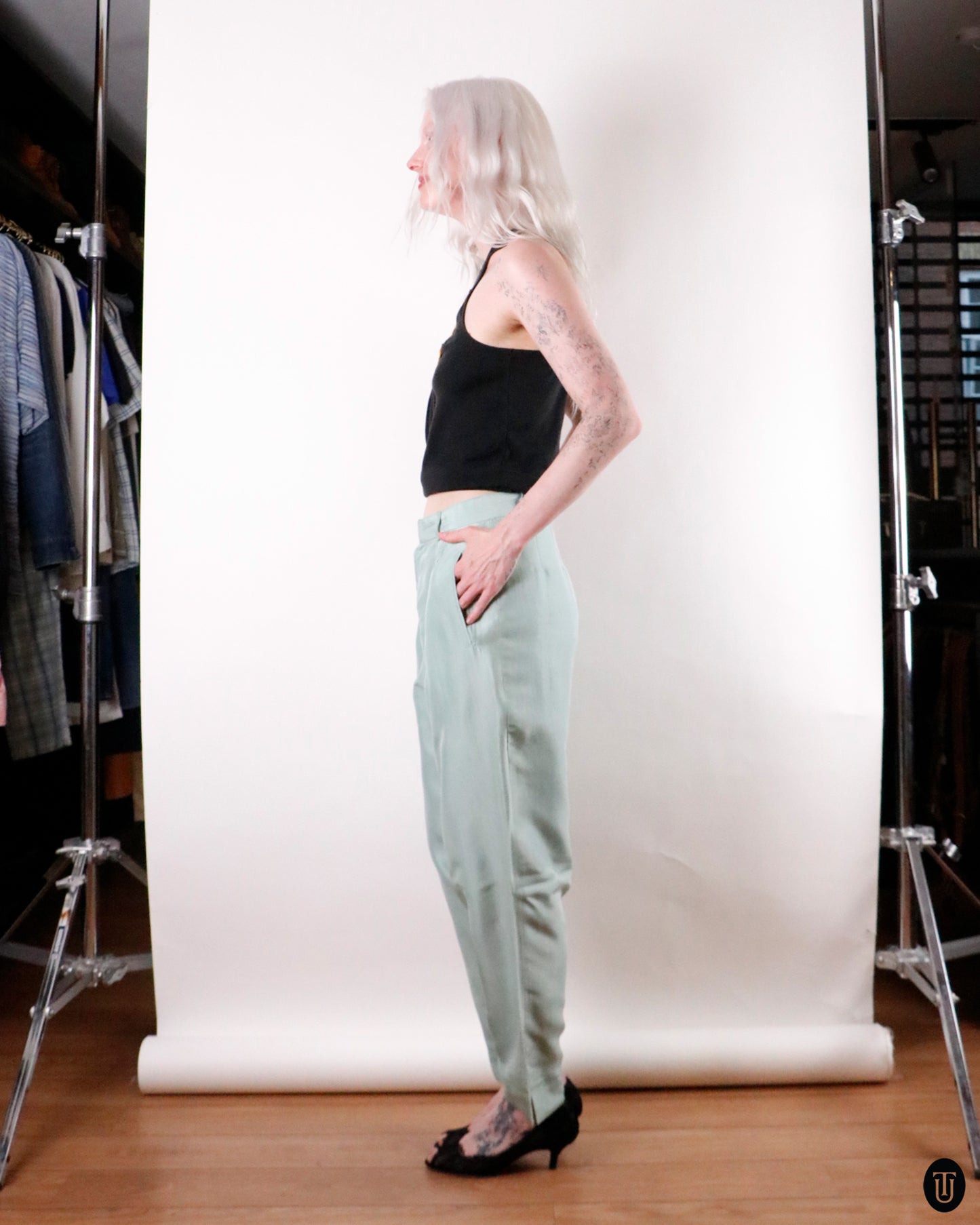 80's Krizia Trends Silk Barrel Trousers M