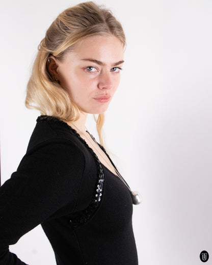 80's Yves Saint Laurent Black Wool Dress M