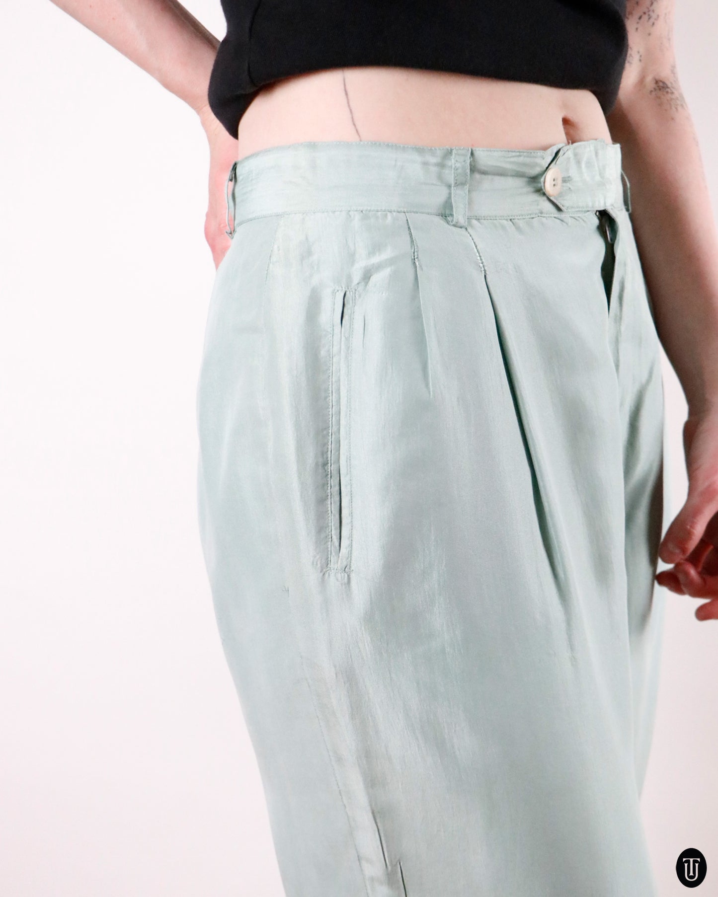 80's Krizia Trends Silk Barrel Trousers M