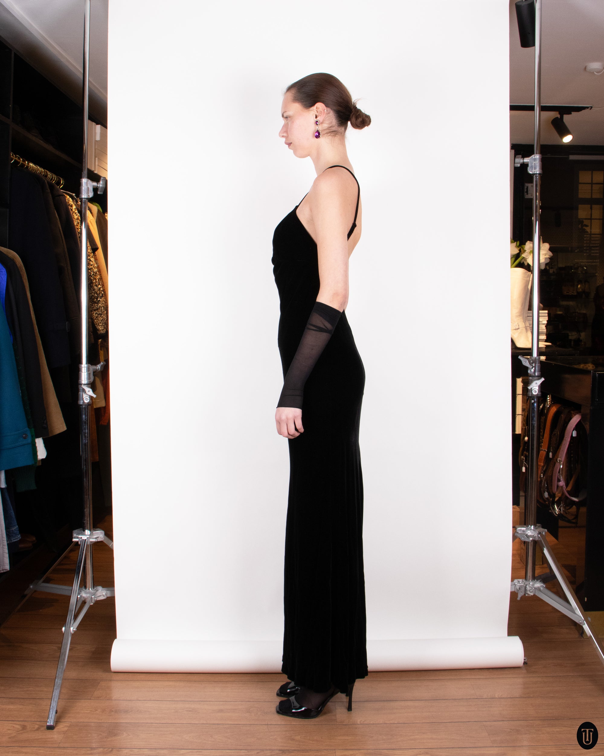 90s OMO Norma Kamali Velvet Maxi Dress S