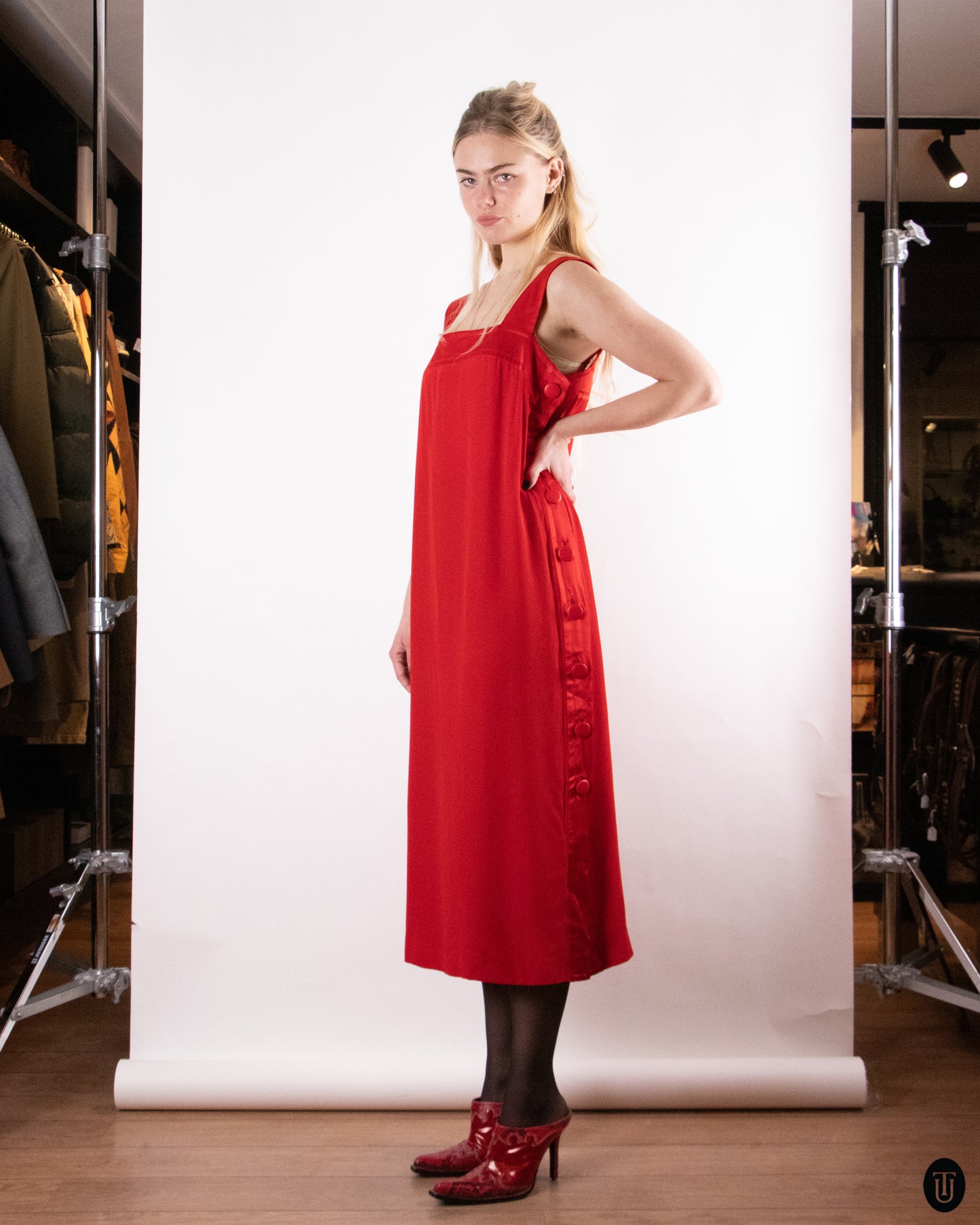 80's Pierre Balmain Scarlet Crepe Dress M