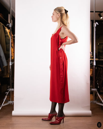 80's Pierre Balmain Scarlet Crepe Dress M