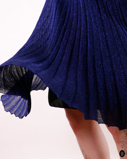 00's Missoni Blue Metallic Pleated Midi-Skirt M