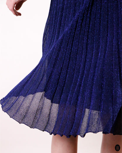 00's Missoni Blue Metallic Pleated Midi-Skirt M