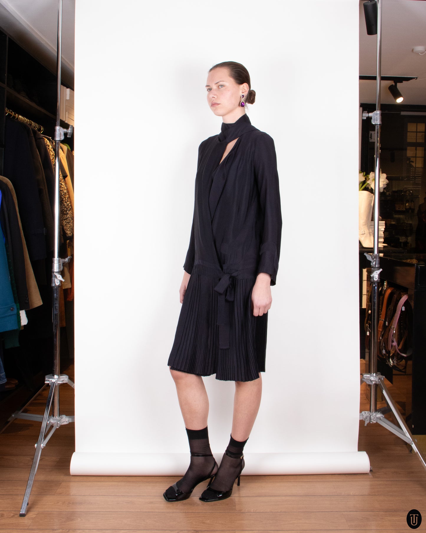20's Pleated Drop Waist Dress S