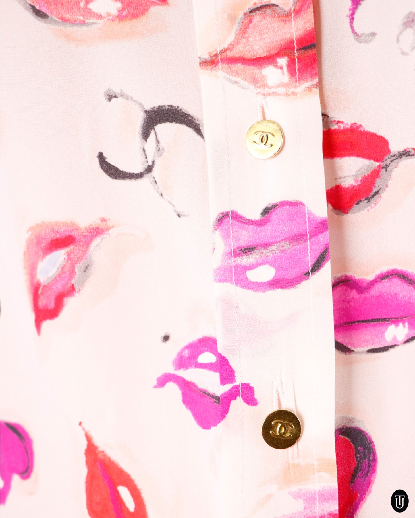 90's Chanel Lipstick Print Silk Blouse M
