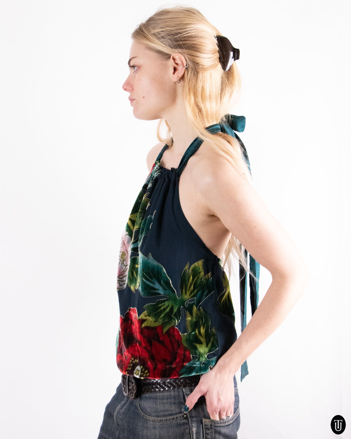 00's Hale Bob Silk Devoré Halter Top S