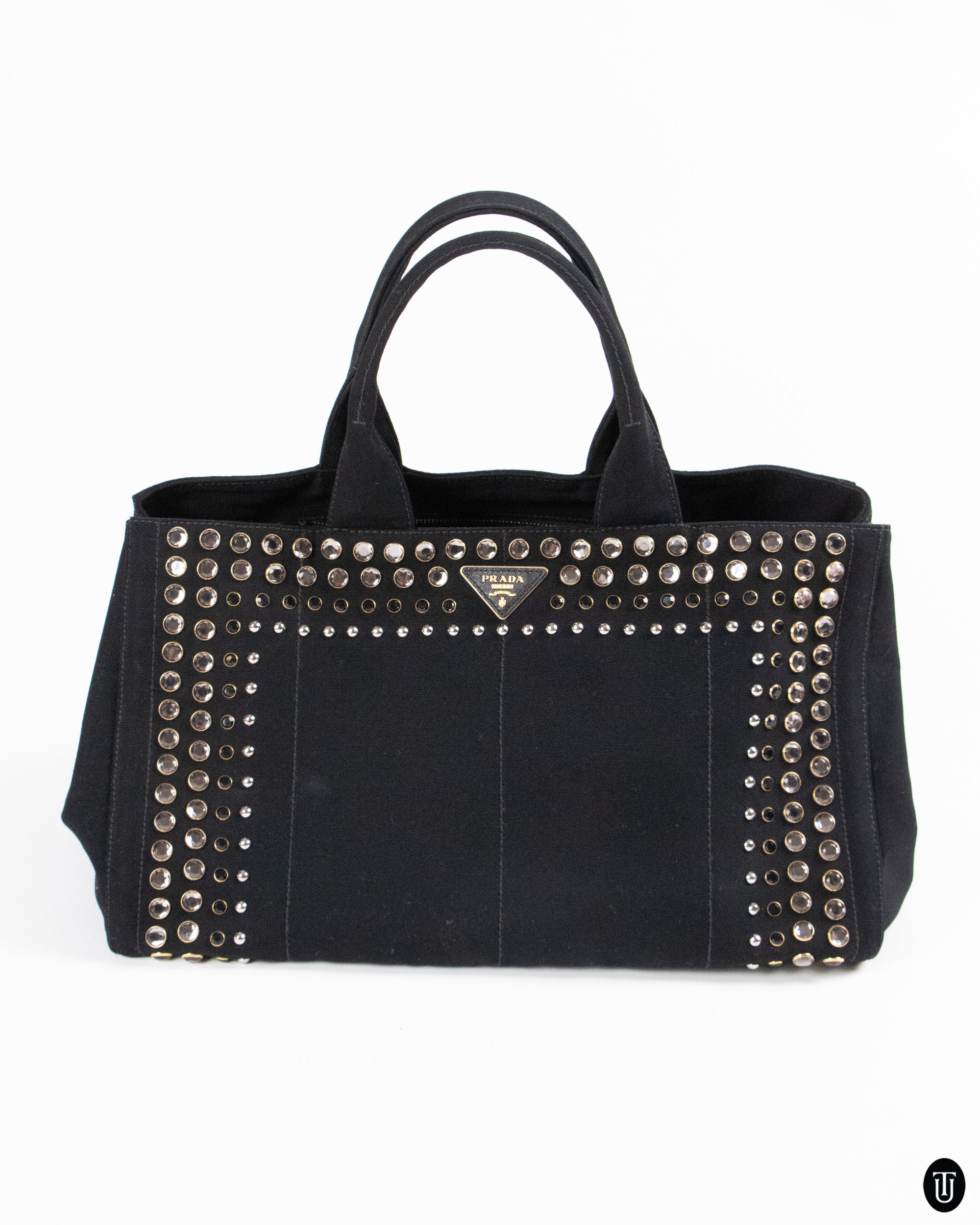 00's Prada Rhinestone Studded Canapa Tote
