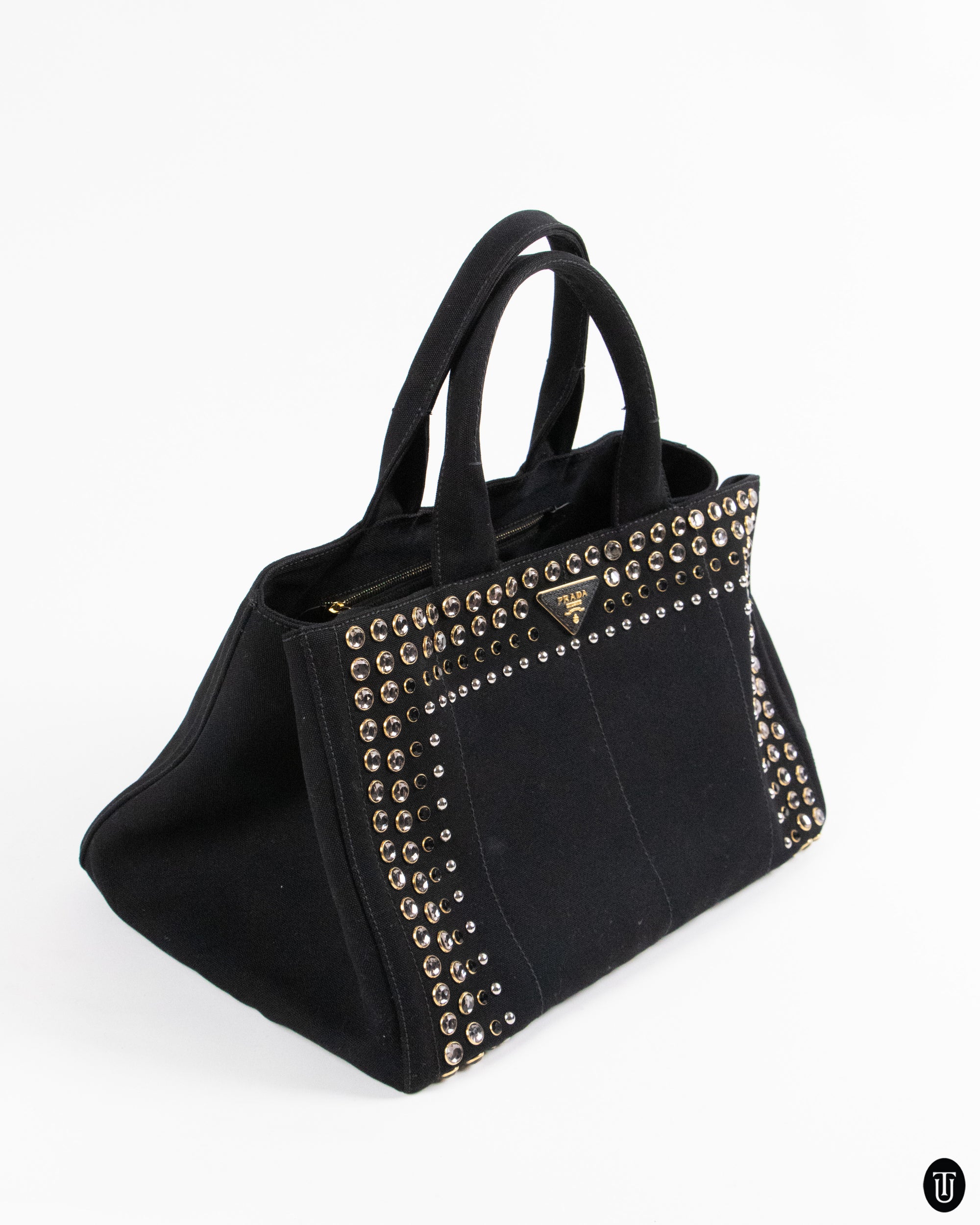 00's Prada Rhinestone Studded Canapa Tote