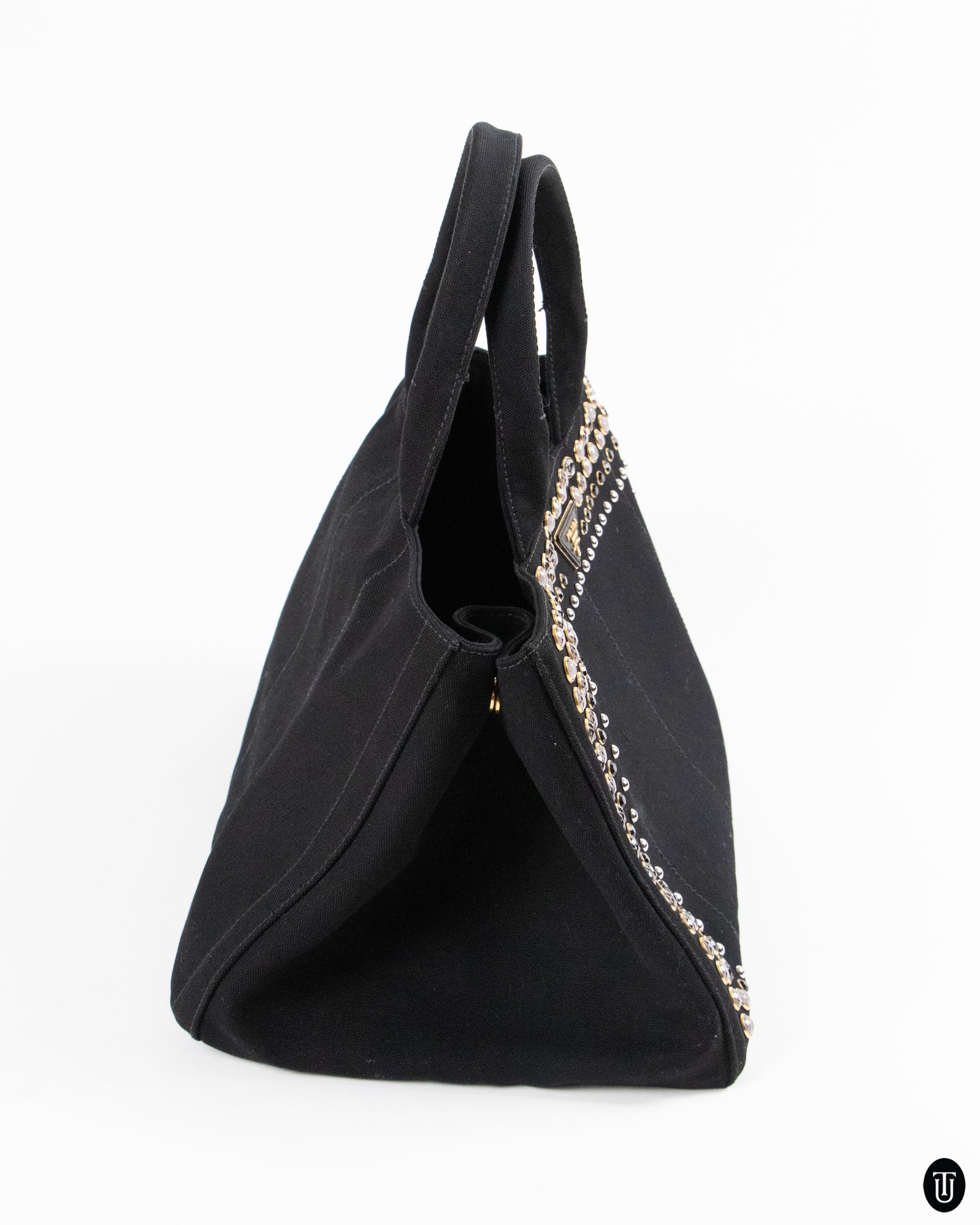 00's Prada Rhinestone Studded Canapa Tote
