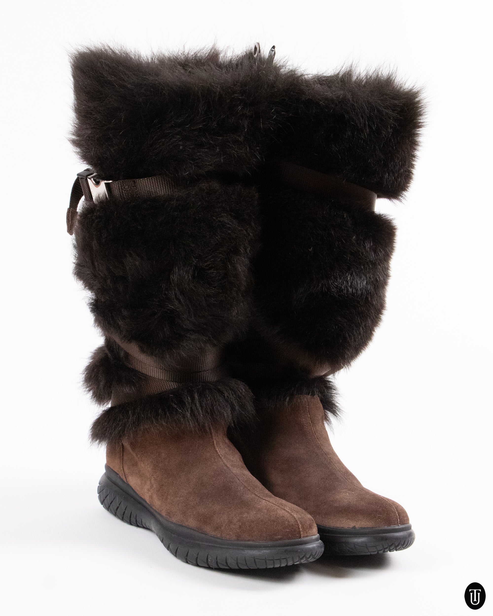 00's Prada Fur Riding Boots 38