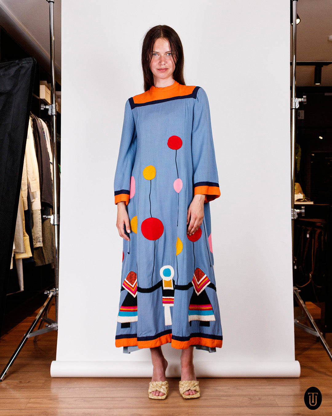 1970s Malcolm Starr Felt Appliqué Dress S
