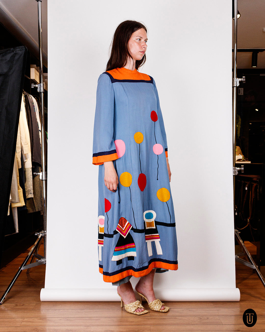1970s Malcolm Starr Felt Appliqué Dress S