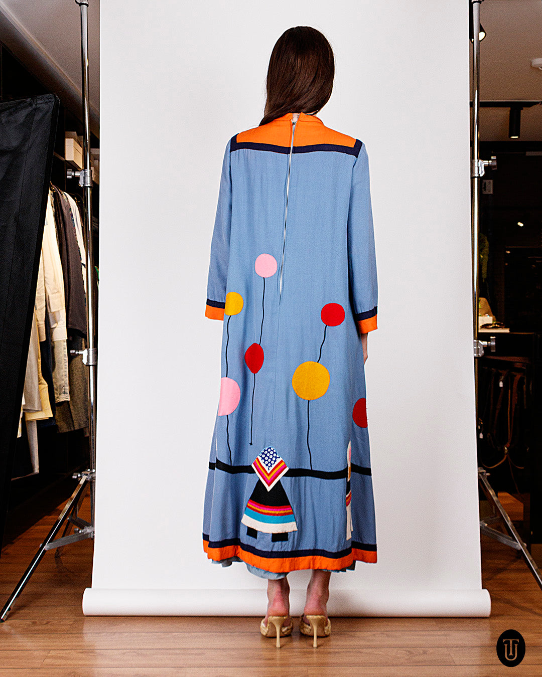 1970s Malcolm Starr Felt Appliqué Maxi Dress S