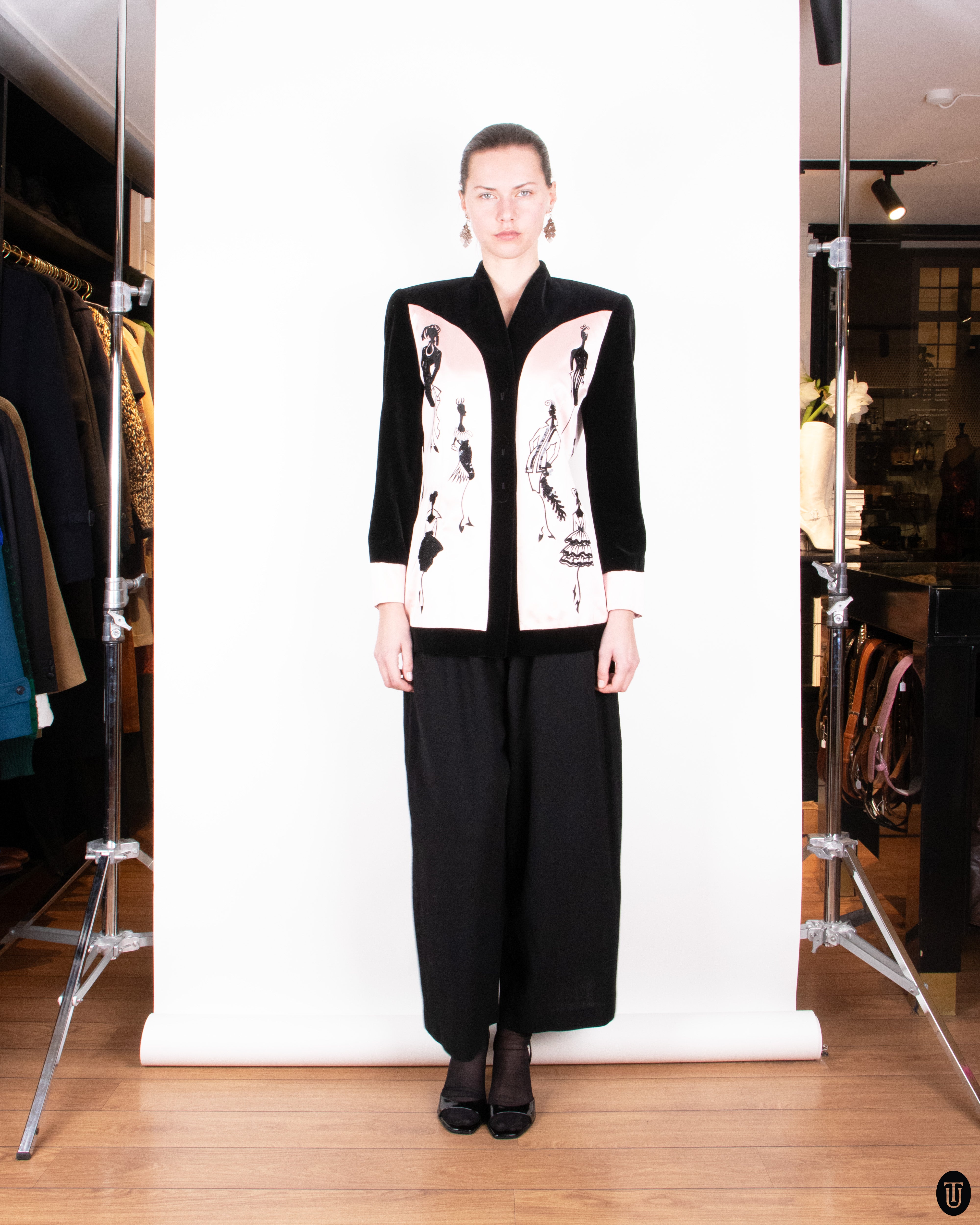 80s Escada by Margareta Ley Pink Black Embellished Blazer S