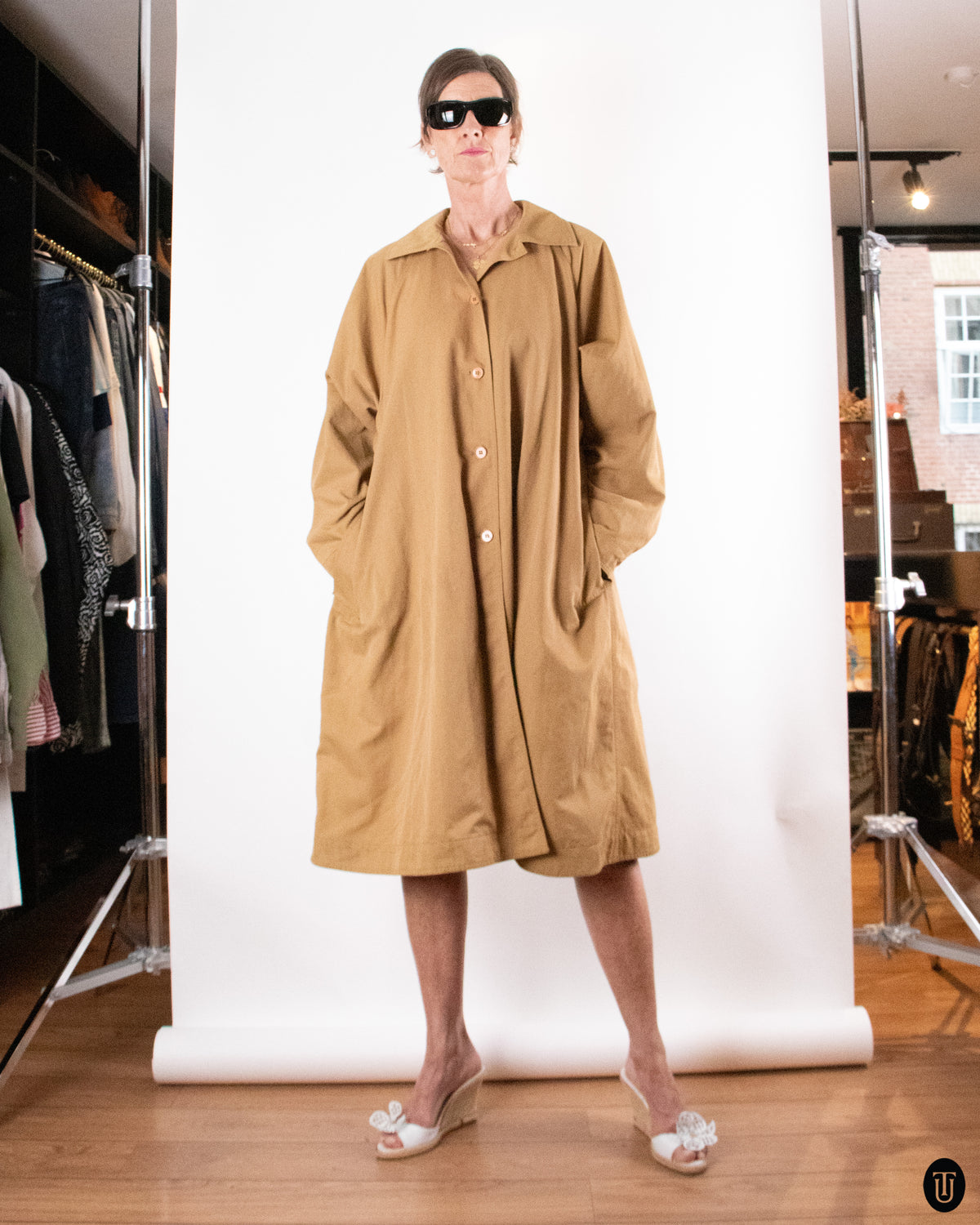 80's Ungaro Beige Button Detailed Trench Coat M