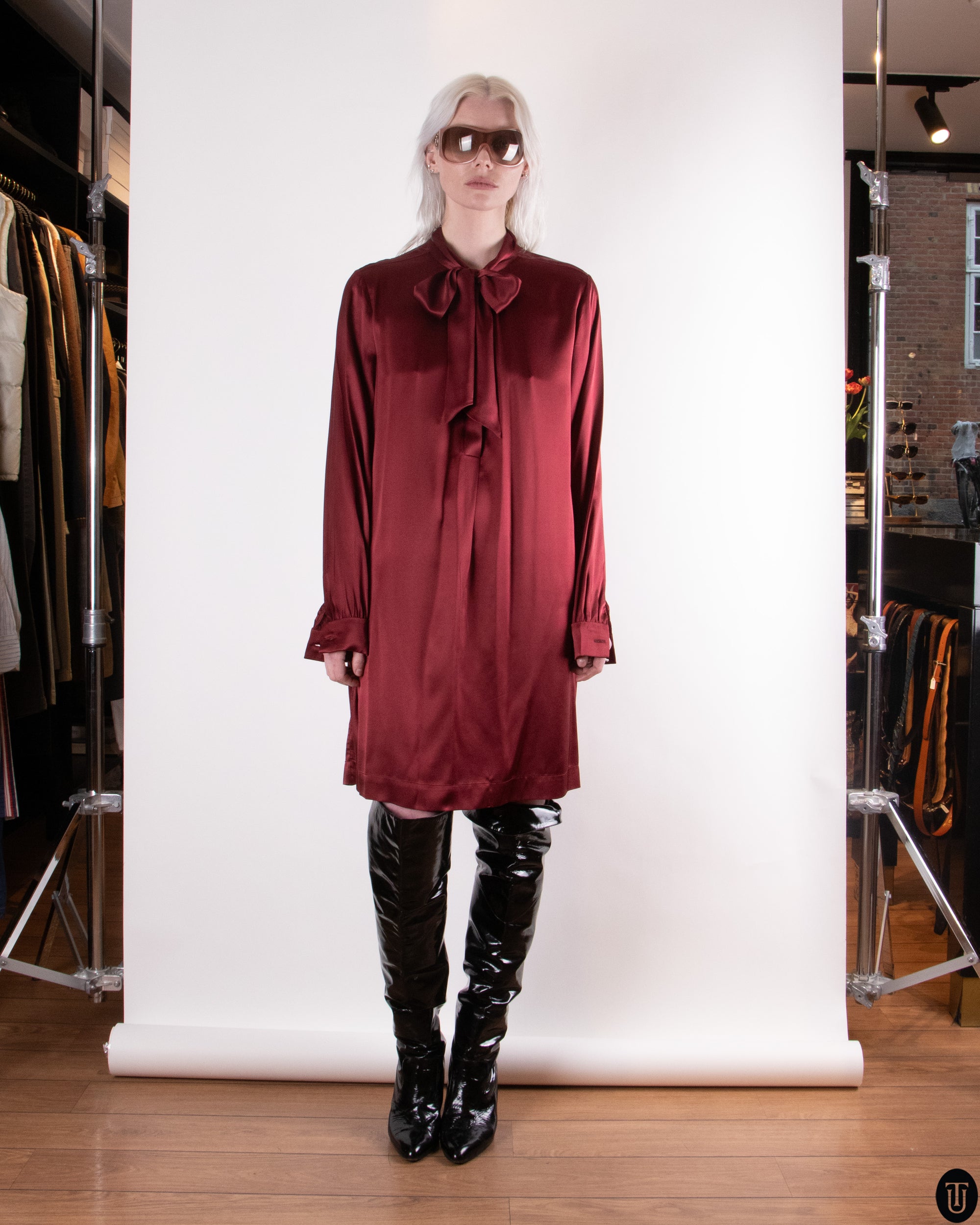 00's Hale Bob Silk Pussy Bow Dress M