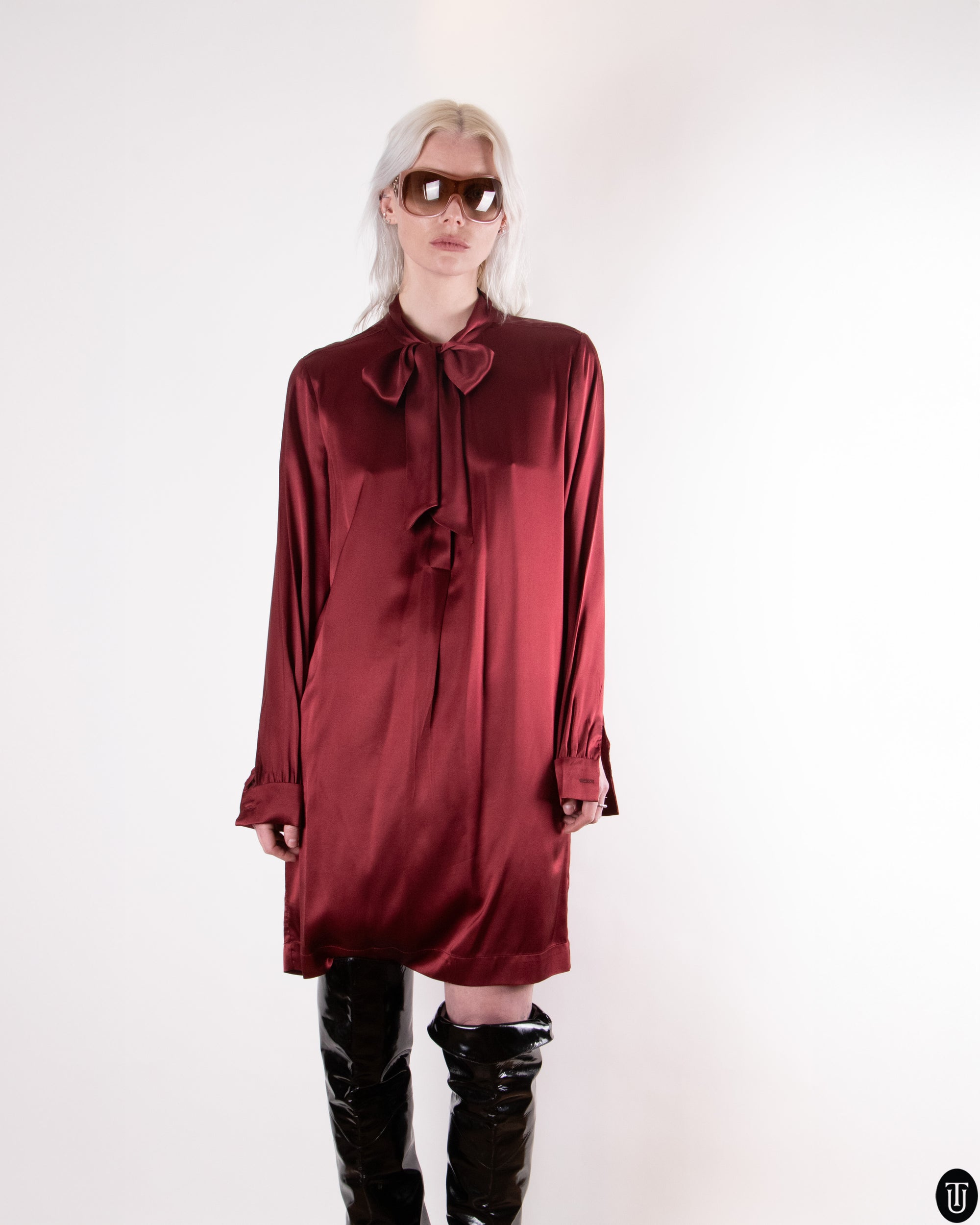 00's Hale Bob Silk Pussy Bow Dress M